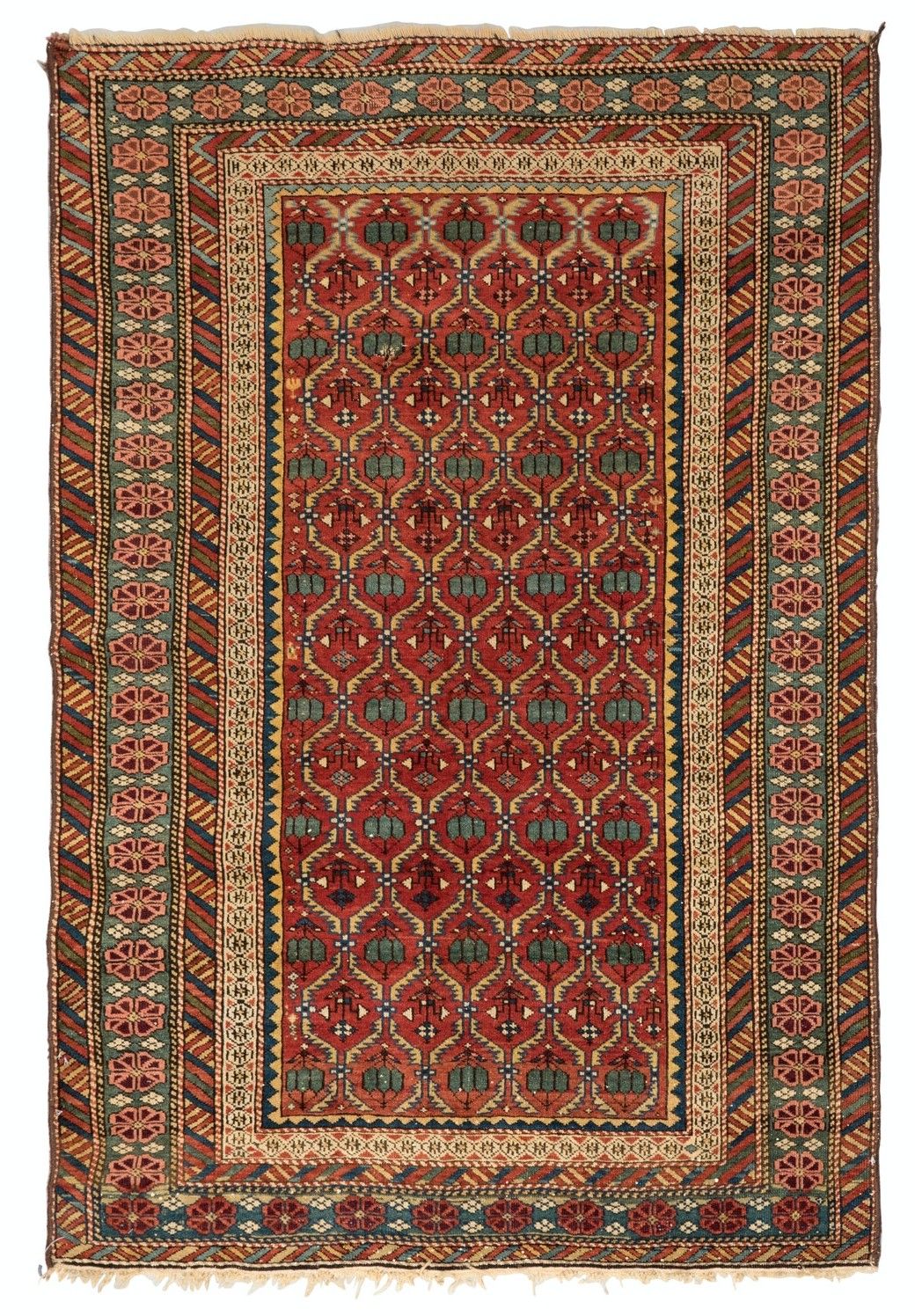 3.8x5.3 Ft Antique Kuba Rug, East Caucasus, Ca 1880