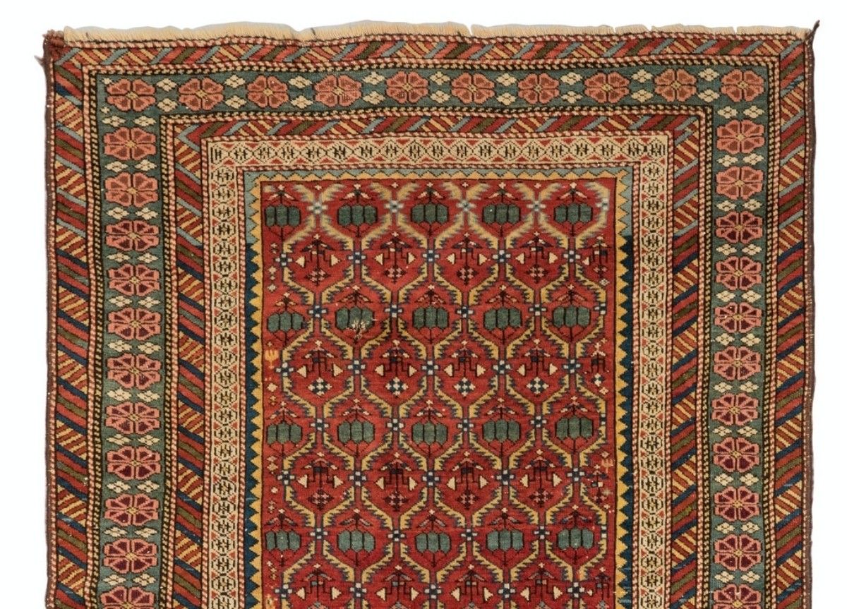 3.8x5.3 Ft Antique Kuba Rug, East Caucasus, Ca 1880 photo furniture
