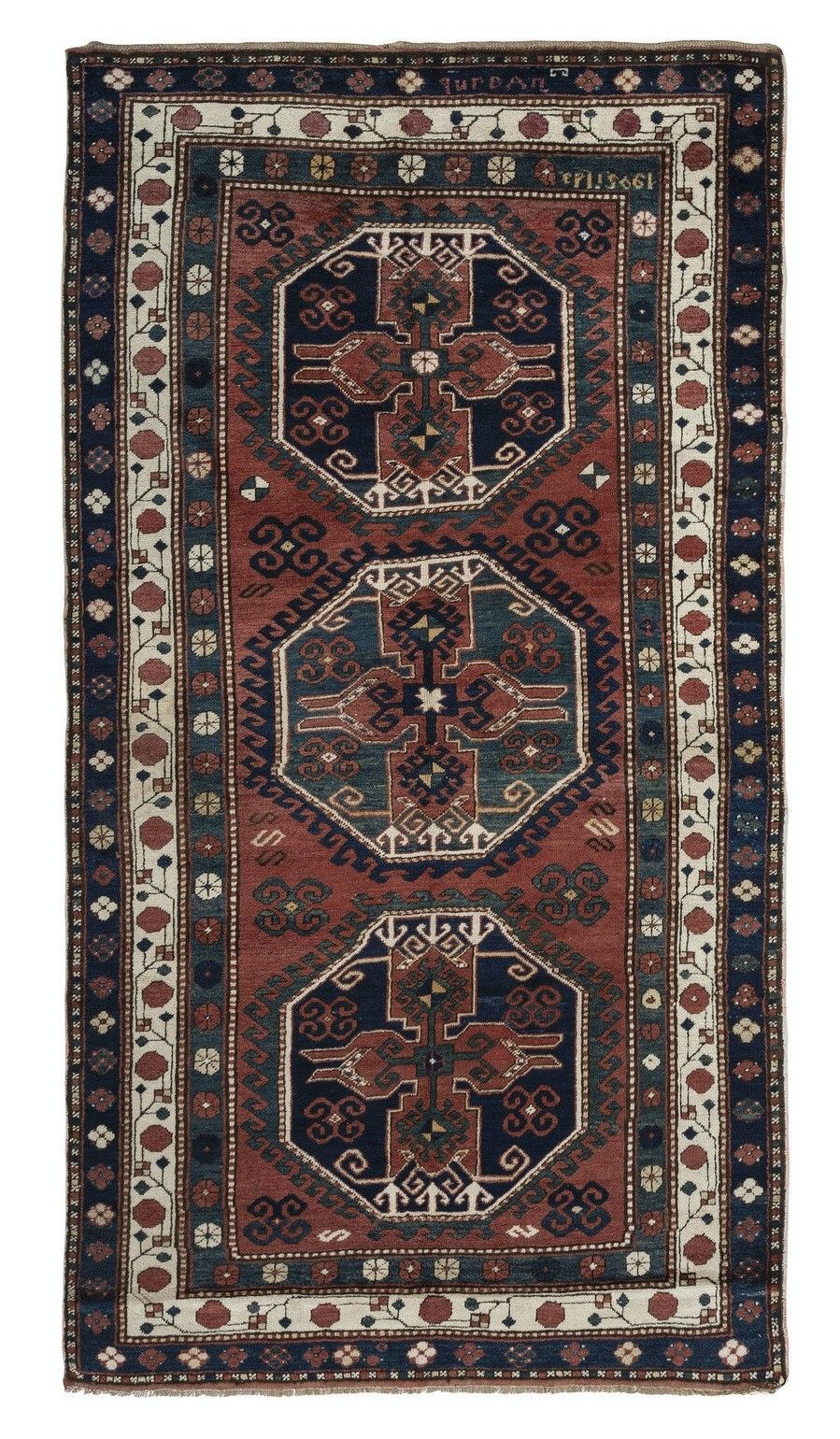 4.8x8.8 Ft Antique Armenian Lambolo Lori Pambak Kazak Rug, Dated 1905