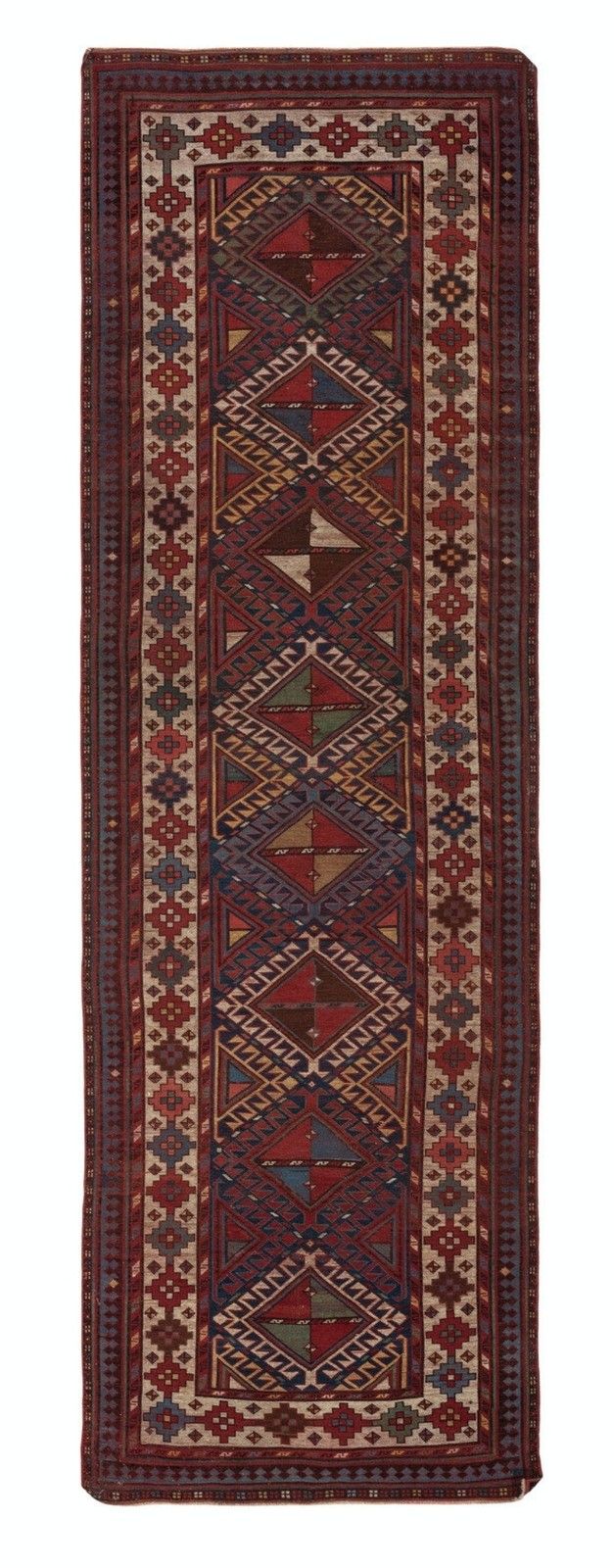 3.7x11.8 Ft Antique Kazak Shulaver Runner Rug, South Caucasus, Ca 1880 photo for sale