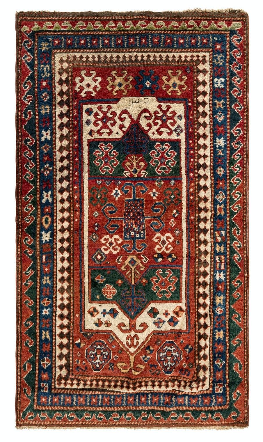 4x7.3 Ft Antique Kazak Rug, South Caucasus, Dated 1888 (Islamic Solar Date 1305)