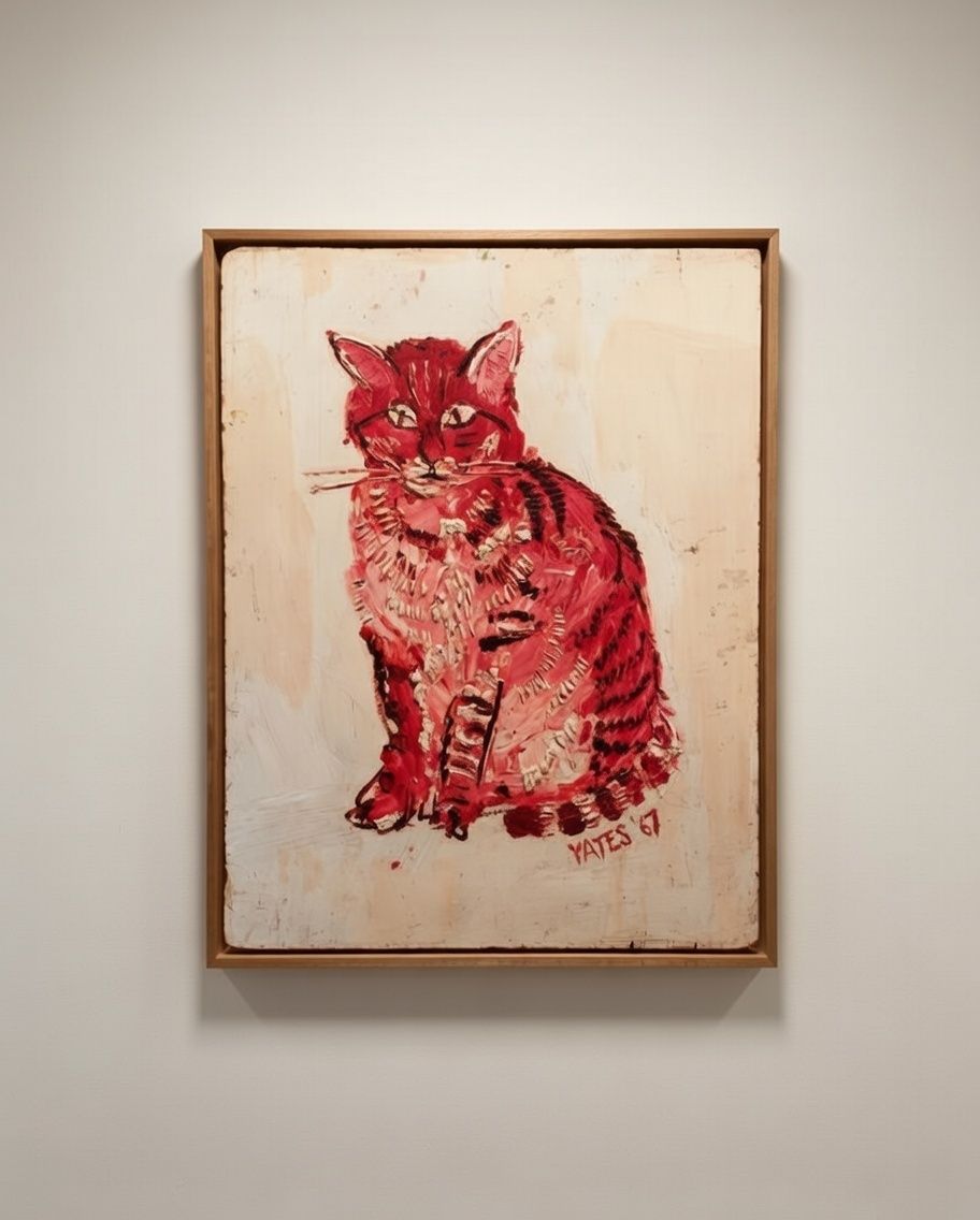 Lovely Oil On Board Painting Of 'The Cat' By Fred Yates