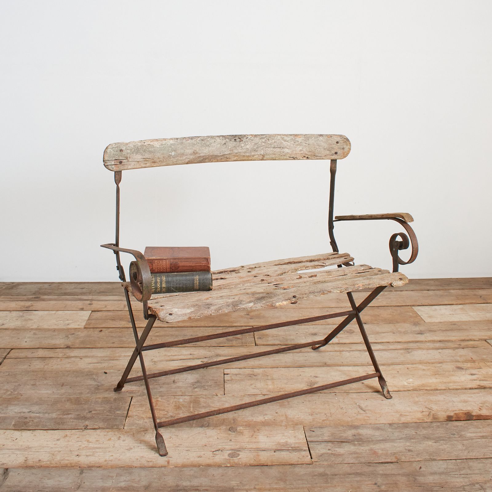 Small Rustic French Antique Folding Garden Bench photo furniture