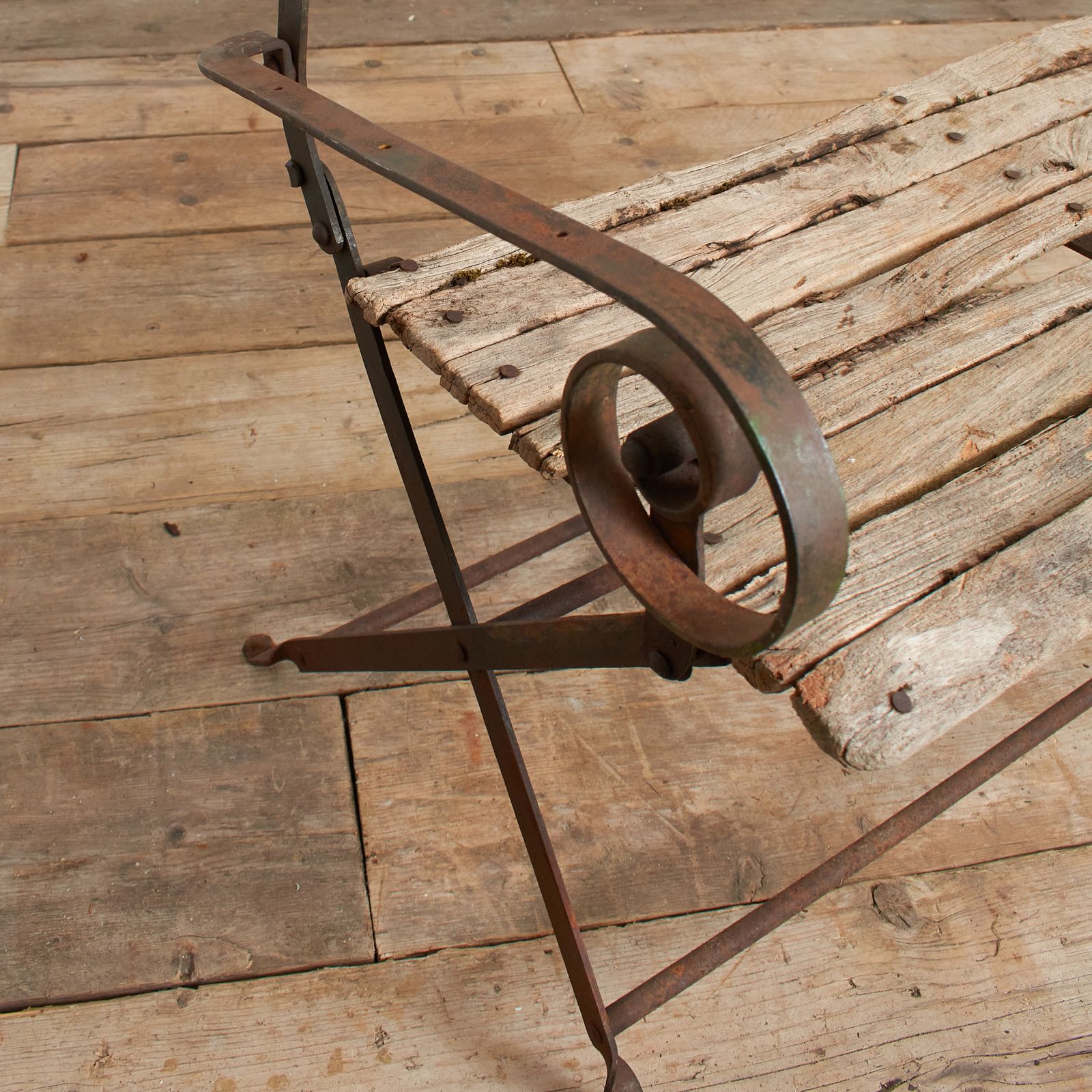 Small Rustic French Antique Folding Garden Bench photo vinterior