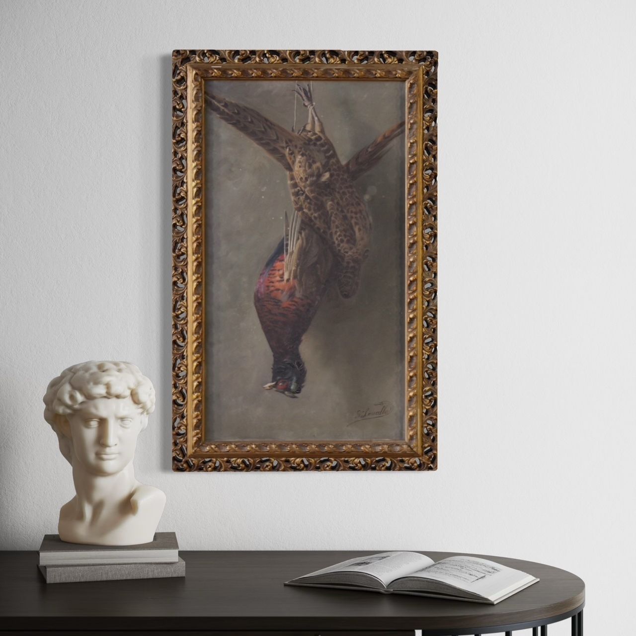 Signed Still Life Painting With Game From The 20th Century photo vintage