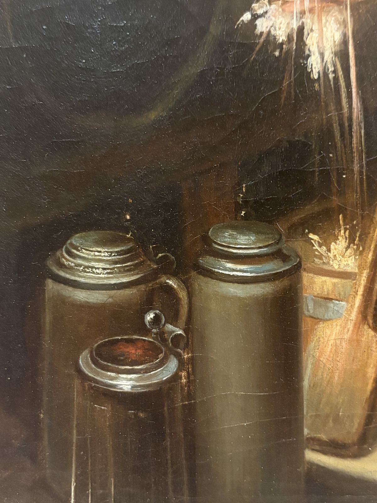 Finely Painted Oil On Canvas Of Startled Boy Tapping A Barrel 19th Century photo Art