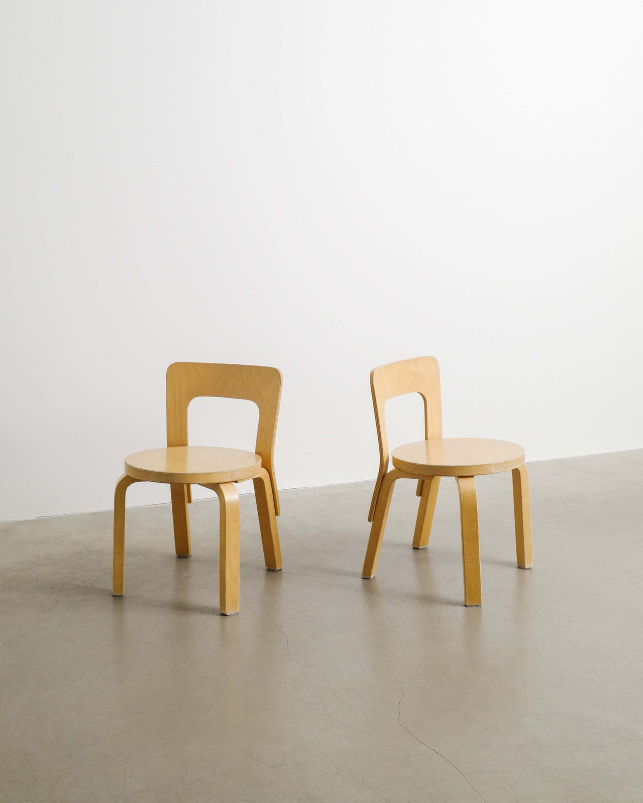 Pair Of Birch Wooden "N65" Children Chairs By Alvar Aalto Produced By Artek Finland 1990
