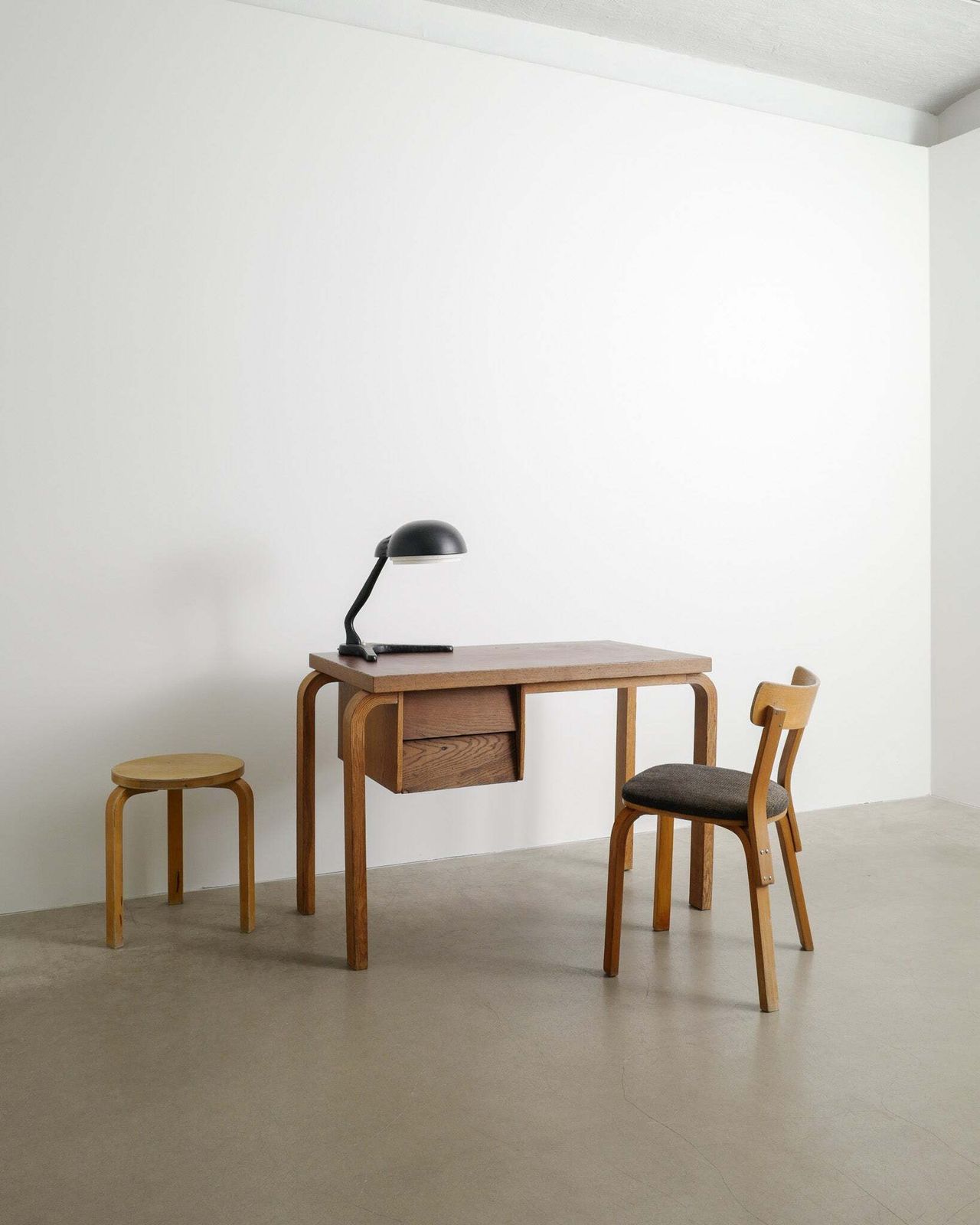 photo furniture Early Finnish Mid Century Wooden Working Desk & Chair By Alvar Aalto, 1940s