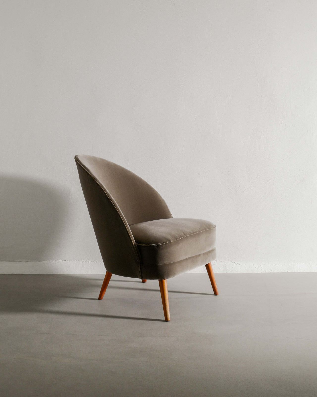 Arne Norell Mid Century Asymmetrical Armchair In Velvet Produced In Sweden, 1950s photo furniture