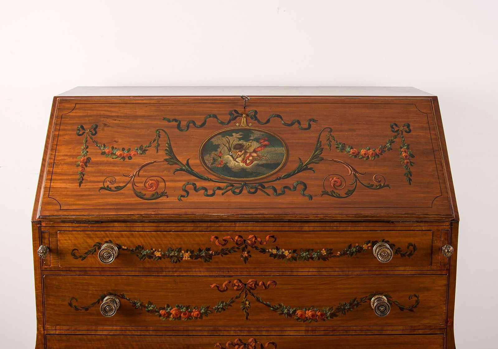 Edwardian Satinwood Painted Bureau With Hand Decorated Panels photo furniture