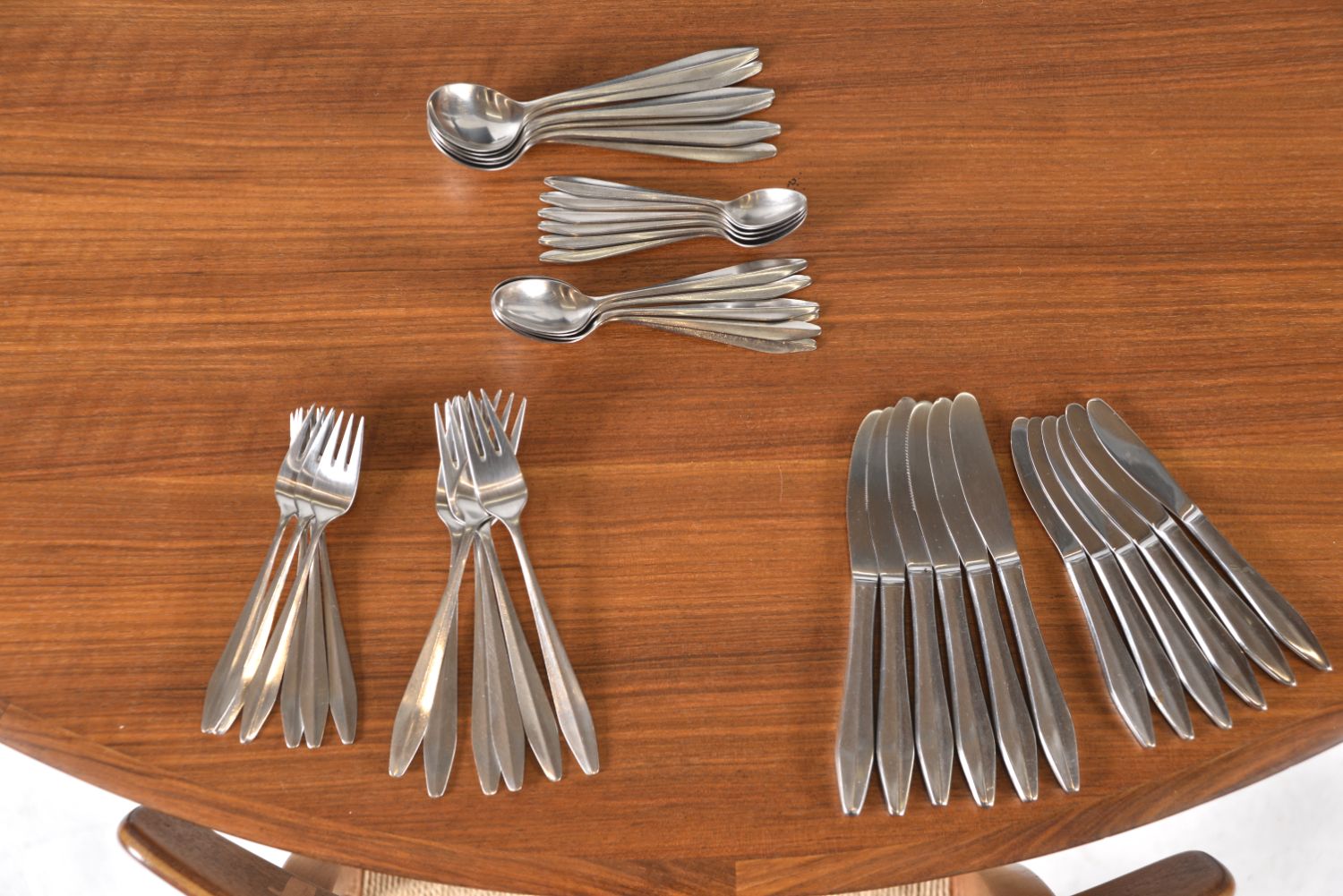 650.0 Midcentury Cased Norstaal Inka Stainless Steel 6 Setting Cutlery Set Erik Herlow Norway photo