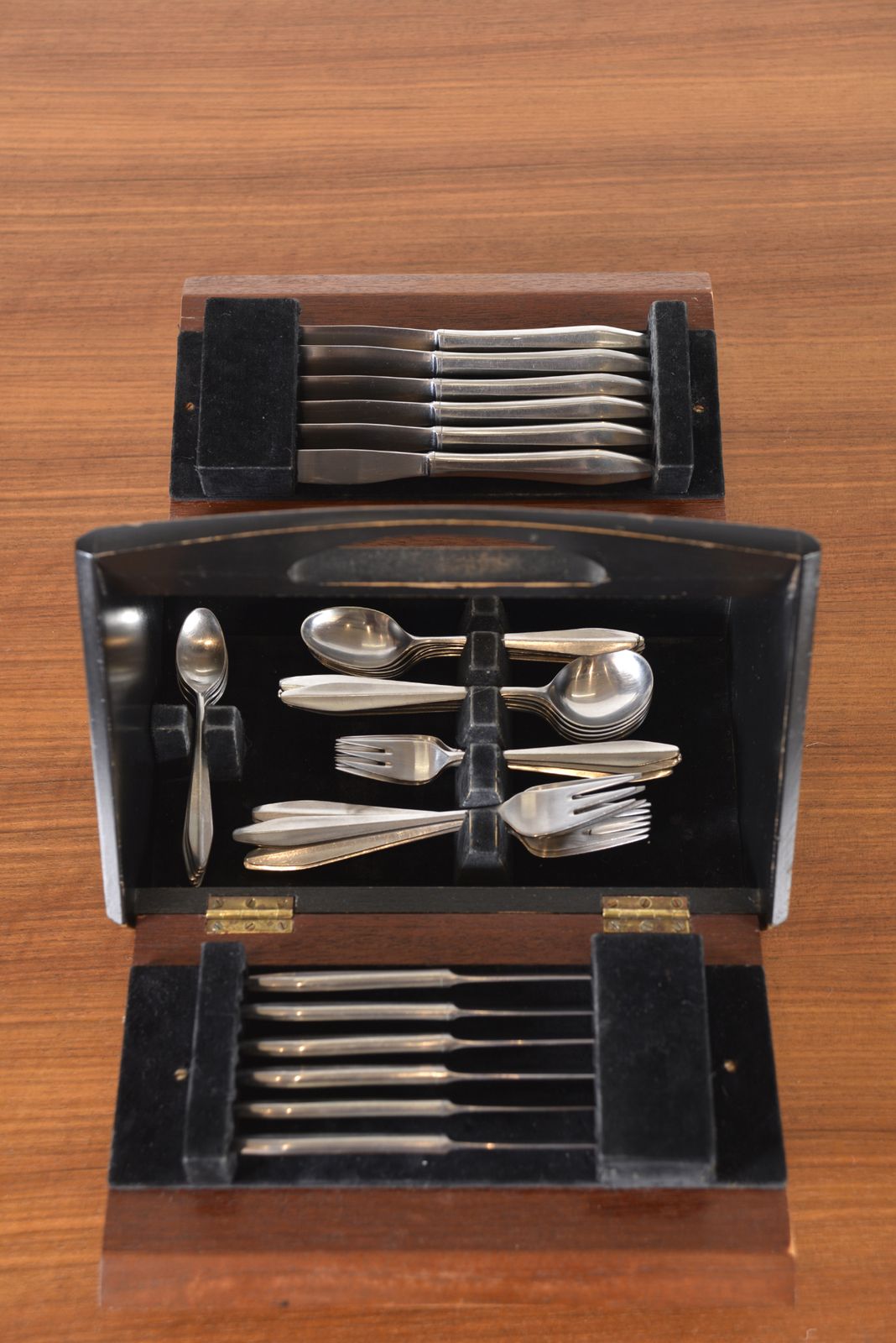 photo for sale Midcentury Cased Norstaal Inka Stainless Steel 6 Setting Cutlery Set Erik Herlow Norway
