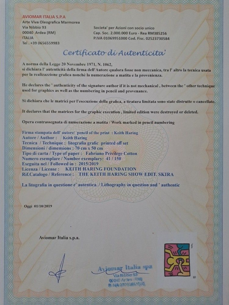 Keith Haring Signed To The Memory Of John Lennon Certificate photo for sale