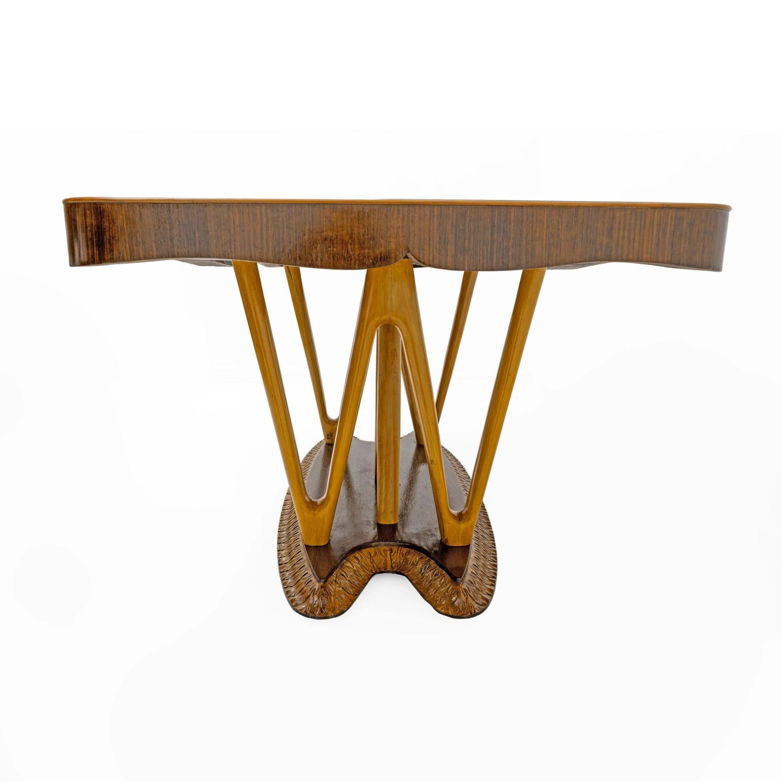 Italian Mid Century Dining Table With Glass Top And Sculptural Maple Base, 1950s photo buy
