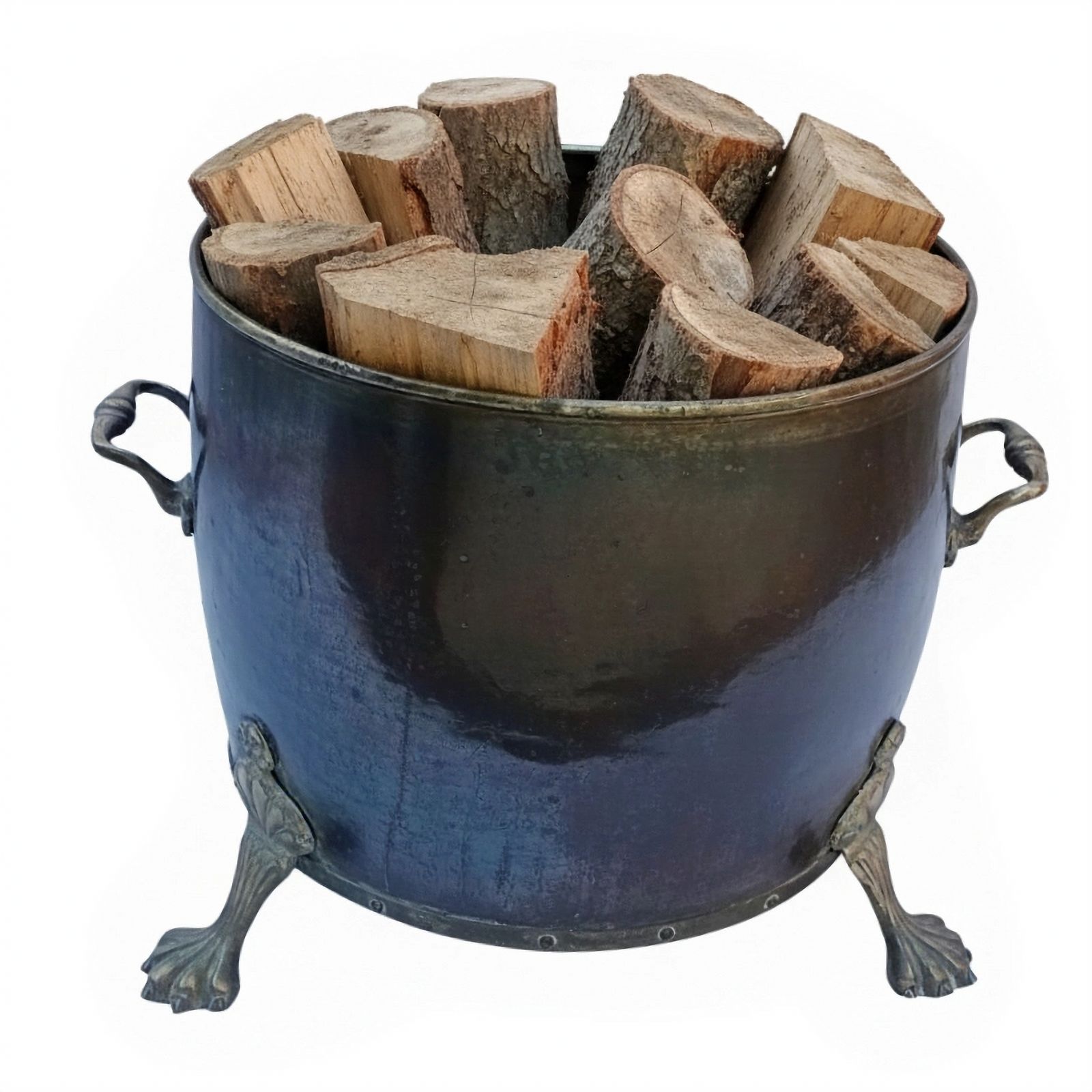 Antique English Copper Coal Bucket & Planter With Ornate Claw Feet