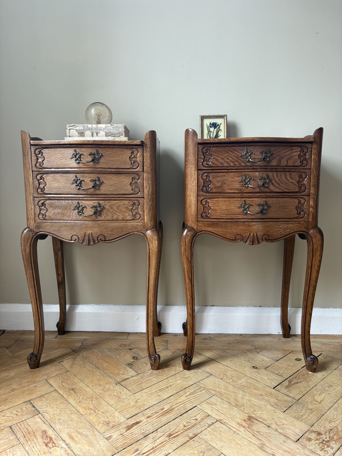 Furniture A Great Pair Of French Oak Bedside Tables. photo