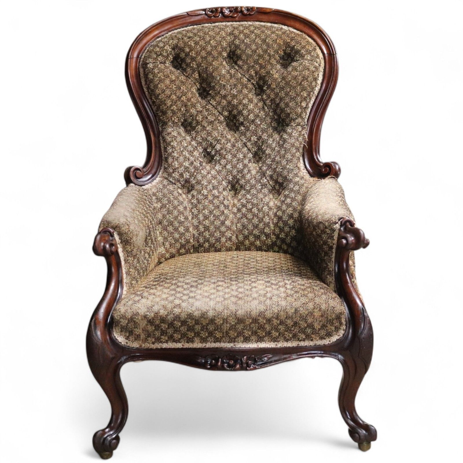 Victorian Antique Mahogany Spoon Back Armchair / Library Chair photo for sale