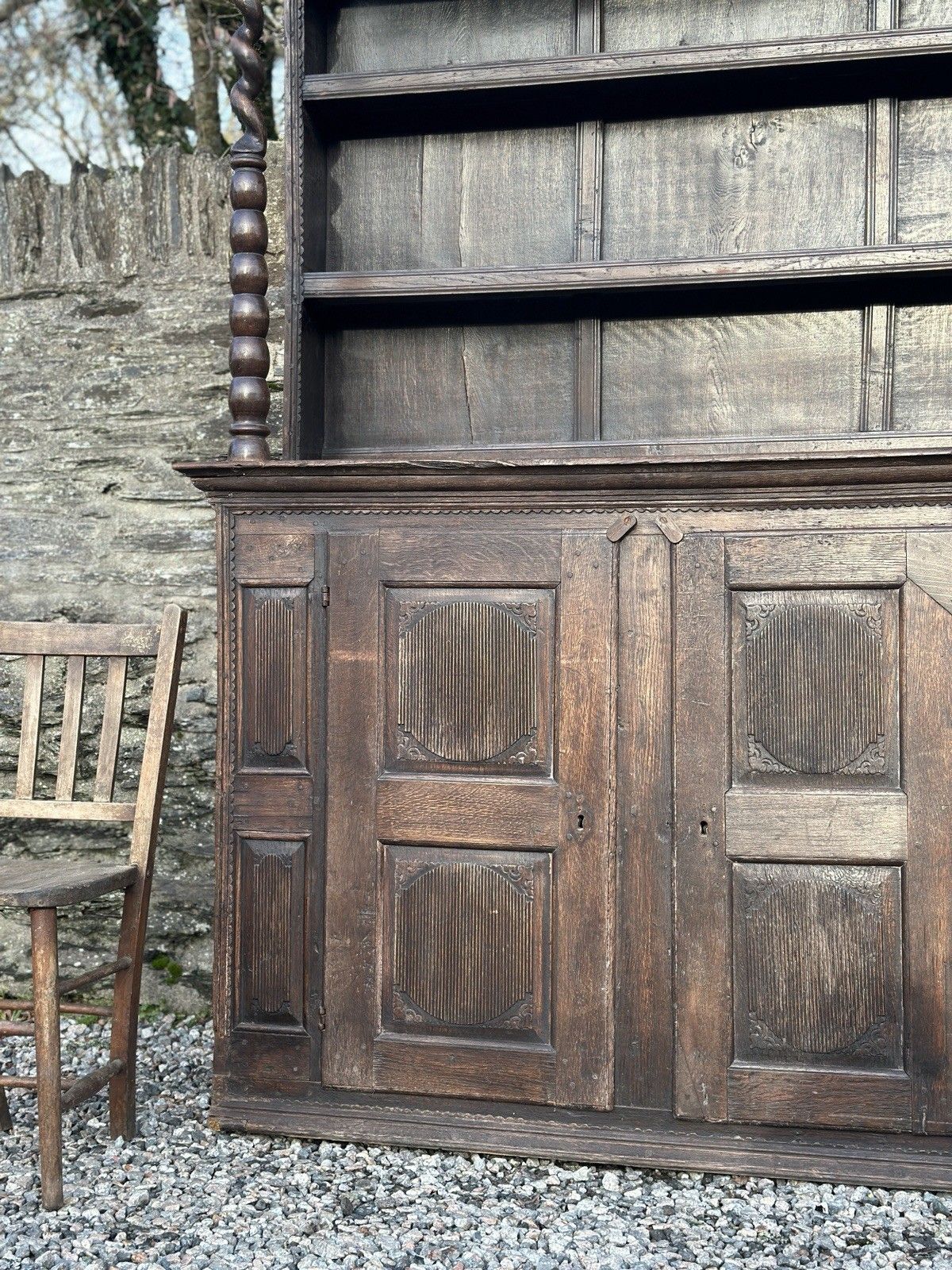 Furniture Special Early 17th Century English Oak Dresser With Barley Twist Supports photo