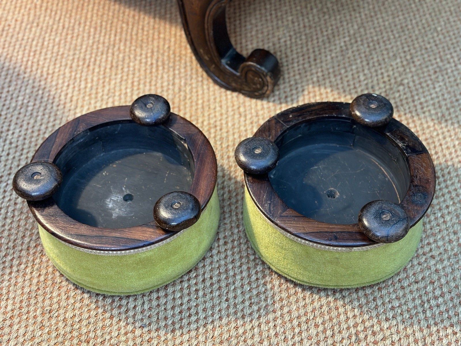 A Pair Of Small Victorian Rosewood Foot Stools Rests Ottoman Pouffe Green Velvet photo 120.0