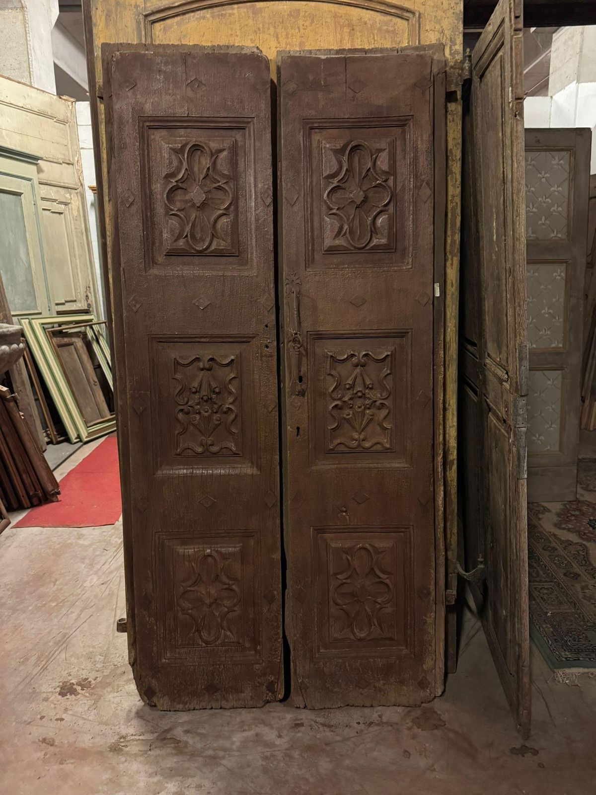 Double Front Door With Rich Carved Panels, Italy photo vinterior