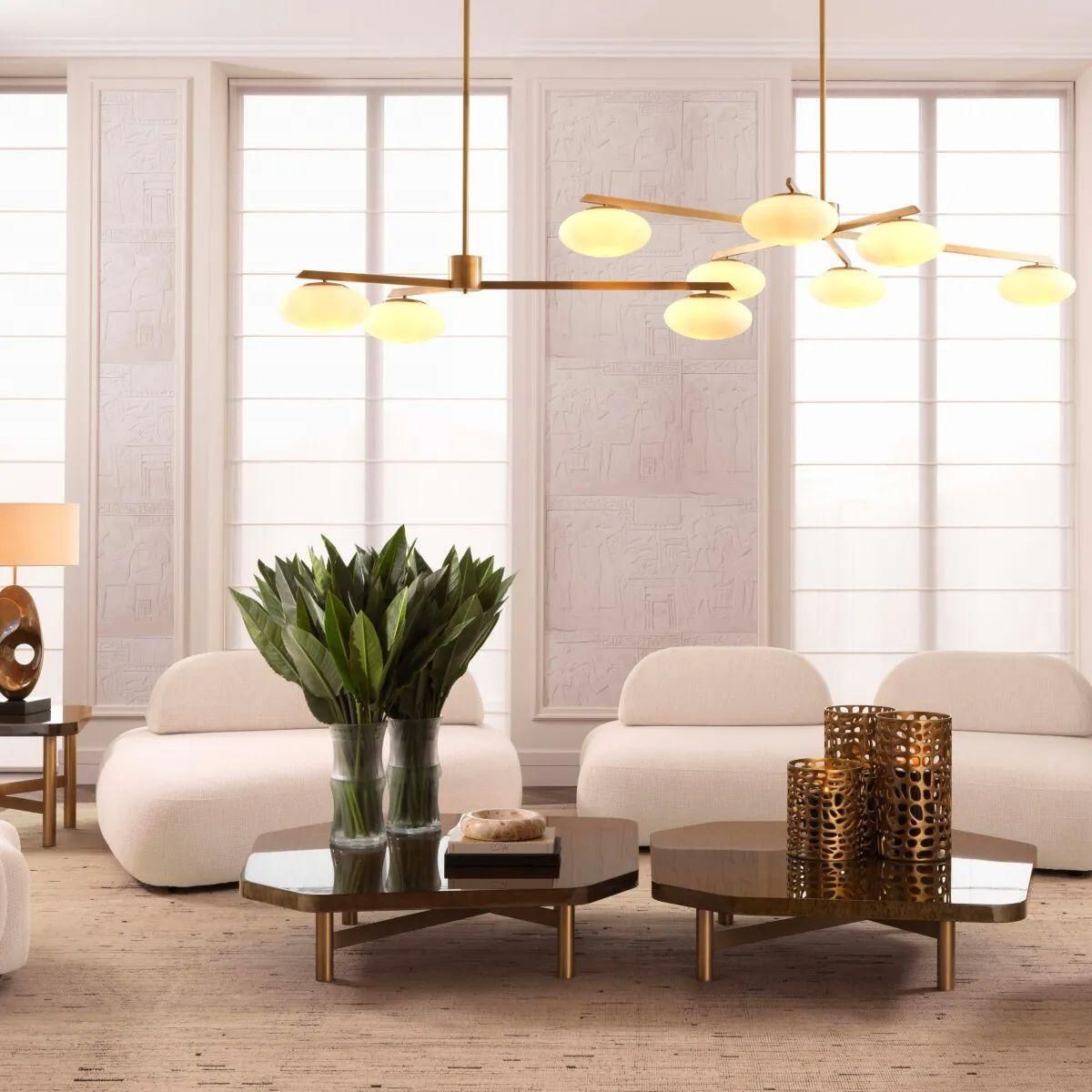 Small Modern Chandelier With Brass Finish And White Glass, 3 Lights photo for sale