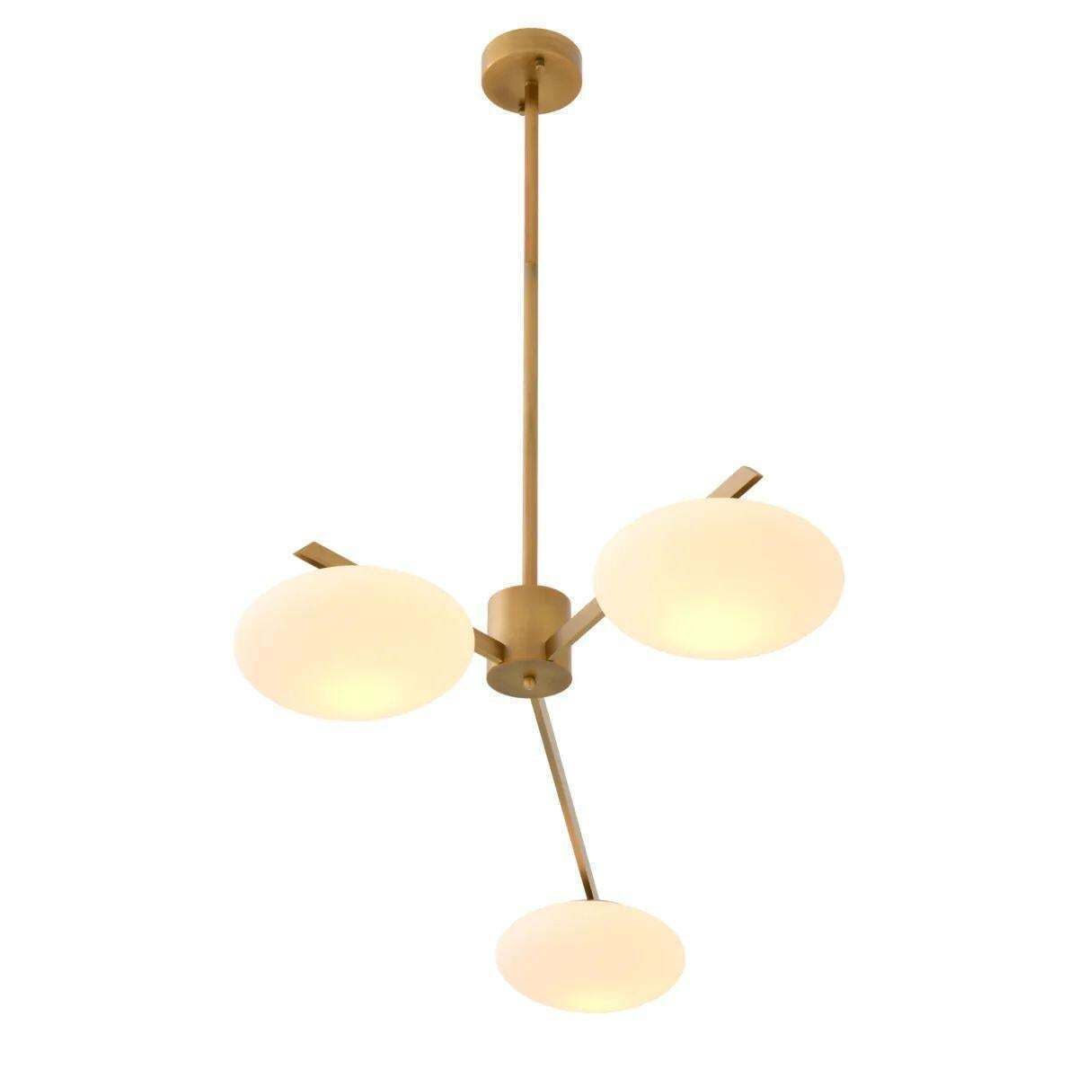 Small Modern Chandelier With Brass Finish And White Glass, 3 Lights photo 2678.0