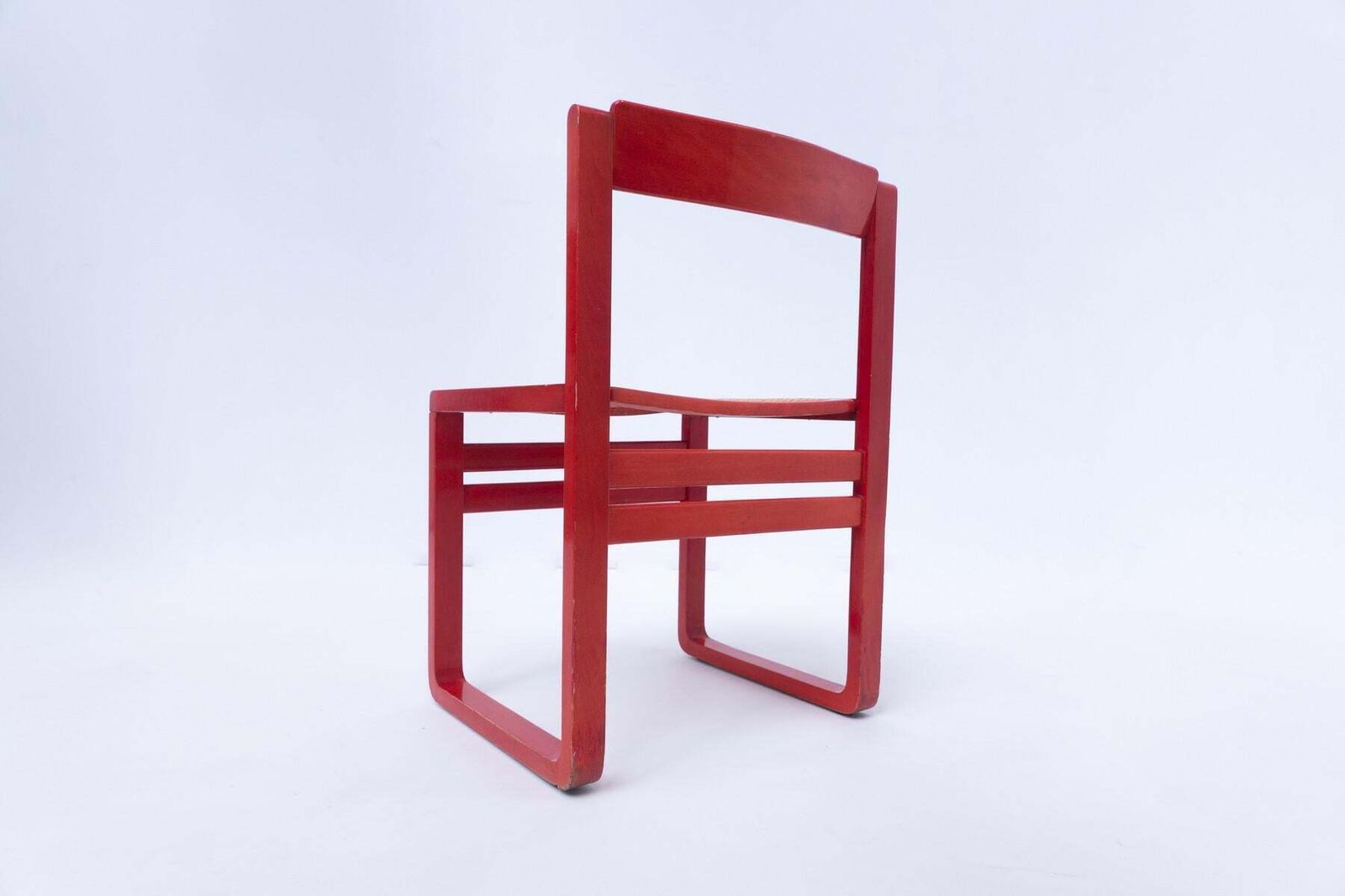Mid Century Modern Set Of 4 Red Armchairs, Wood, Italy, 1960s photo vinterior