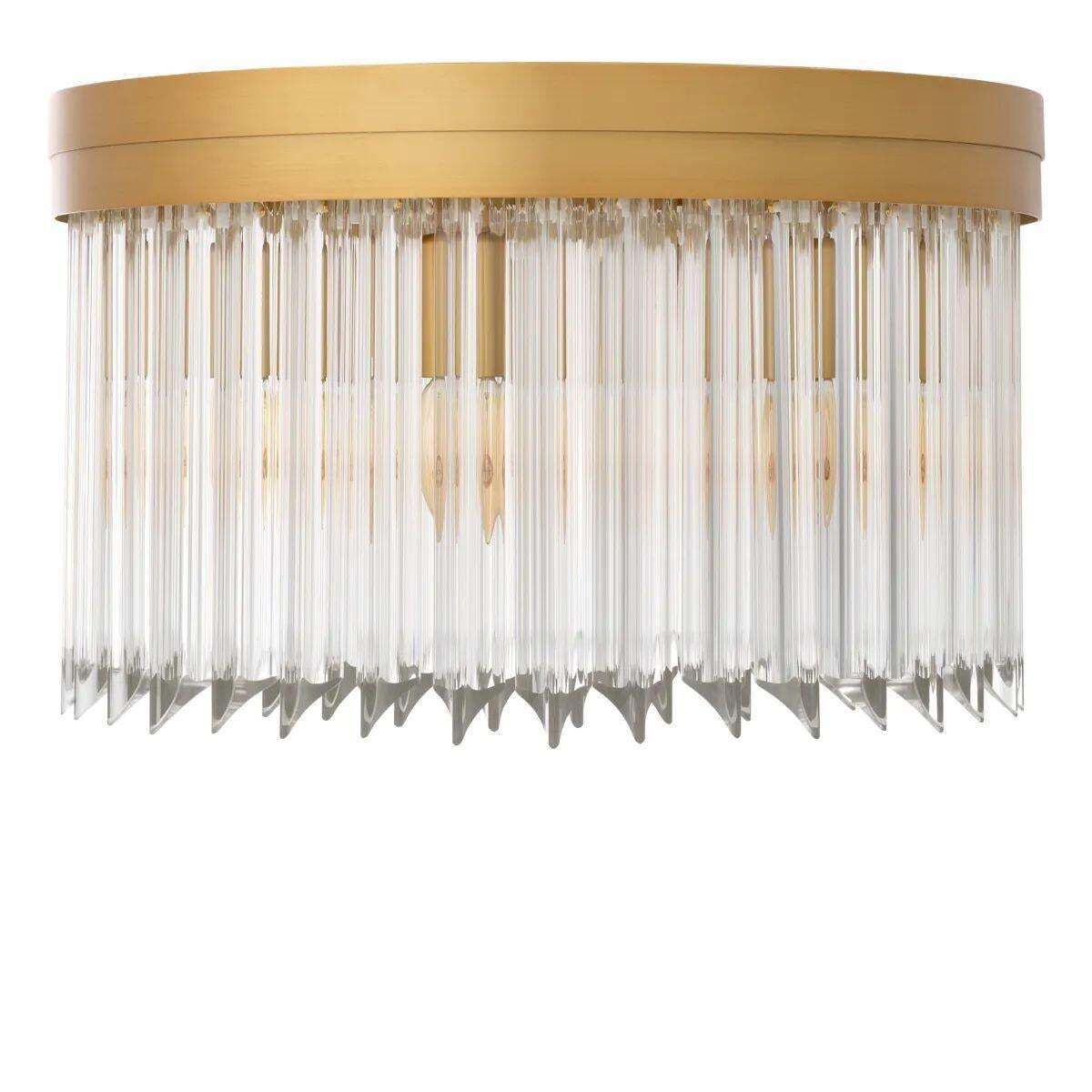 Ceiling Lamp With Brass Finish And Clear Glass Rods, Art Deco Style photo for sale