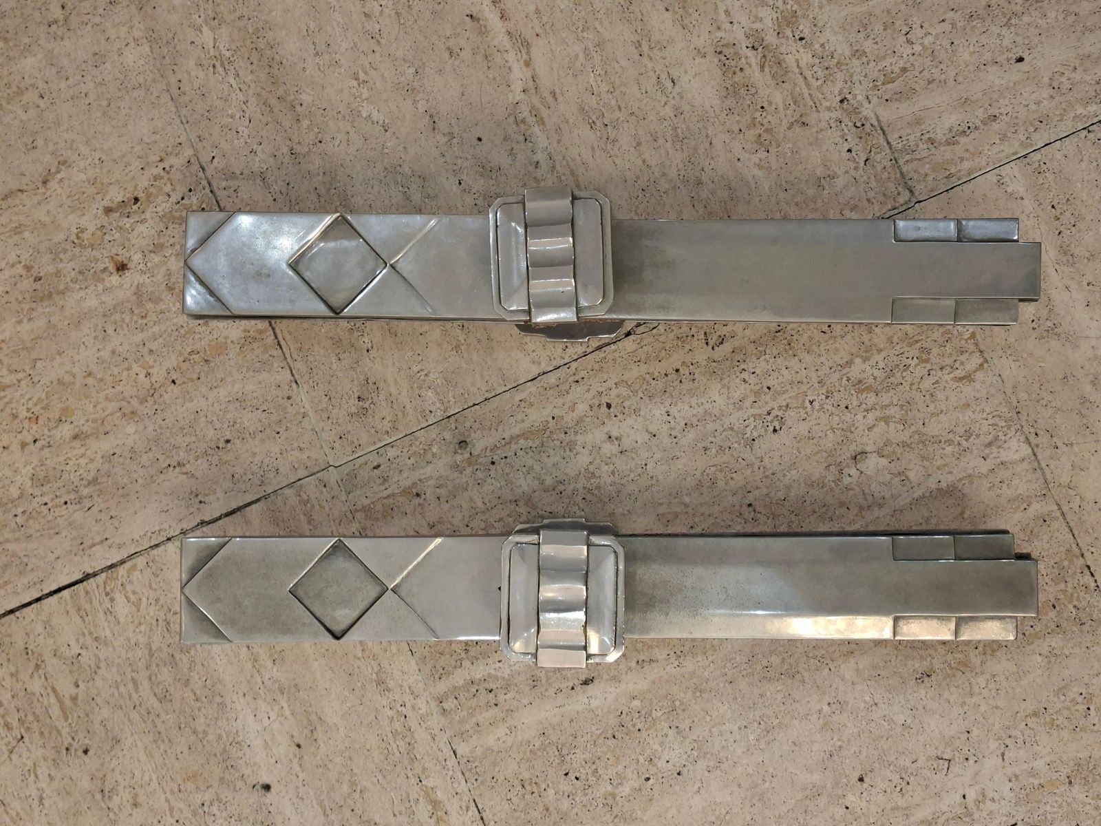 Pair Of Art Deco Silvered Bronze Door Handles photo Home Fixtures