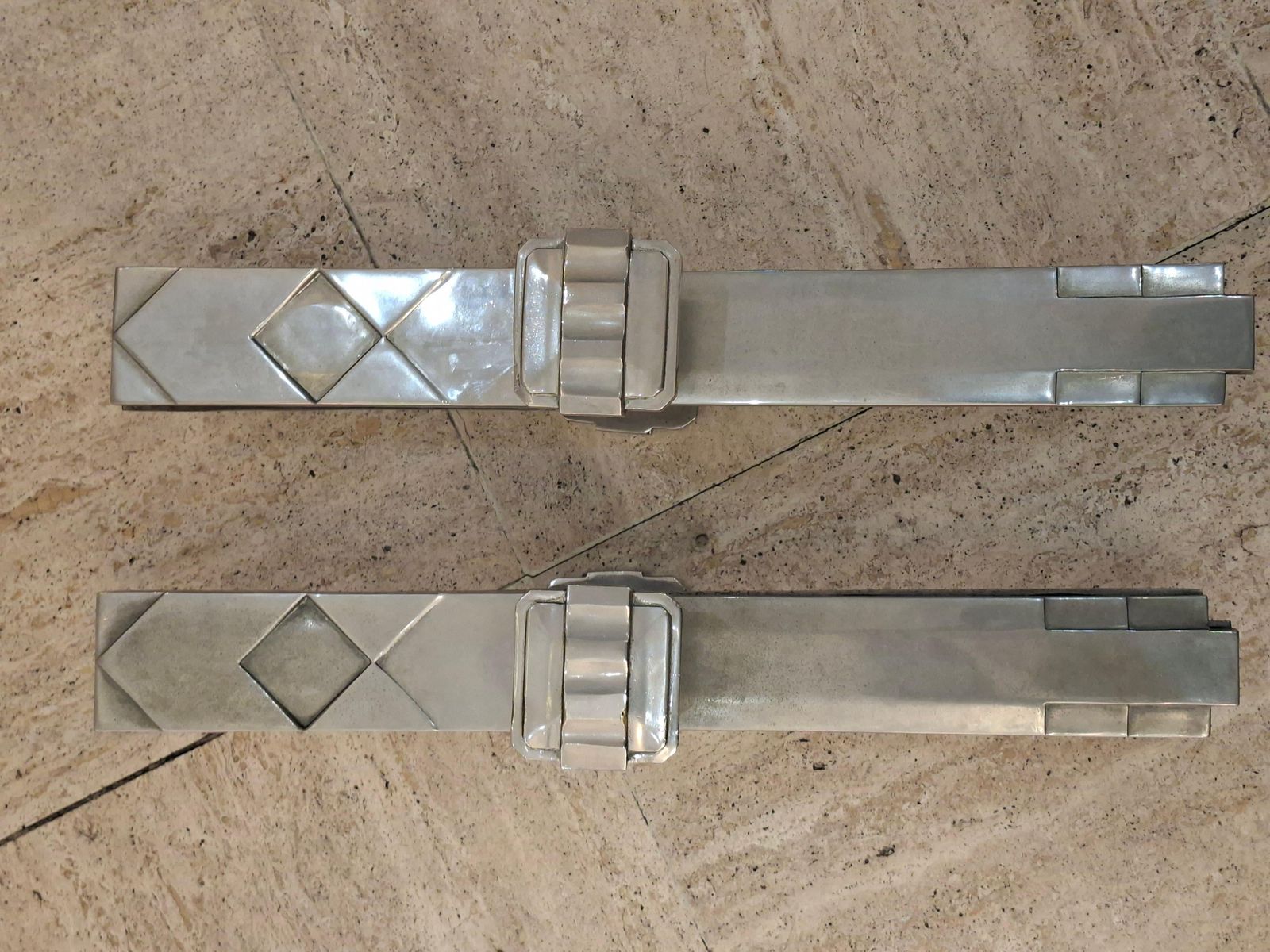 Pair Of Art Deco Silvered Bronze Door Handles photo vintage