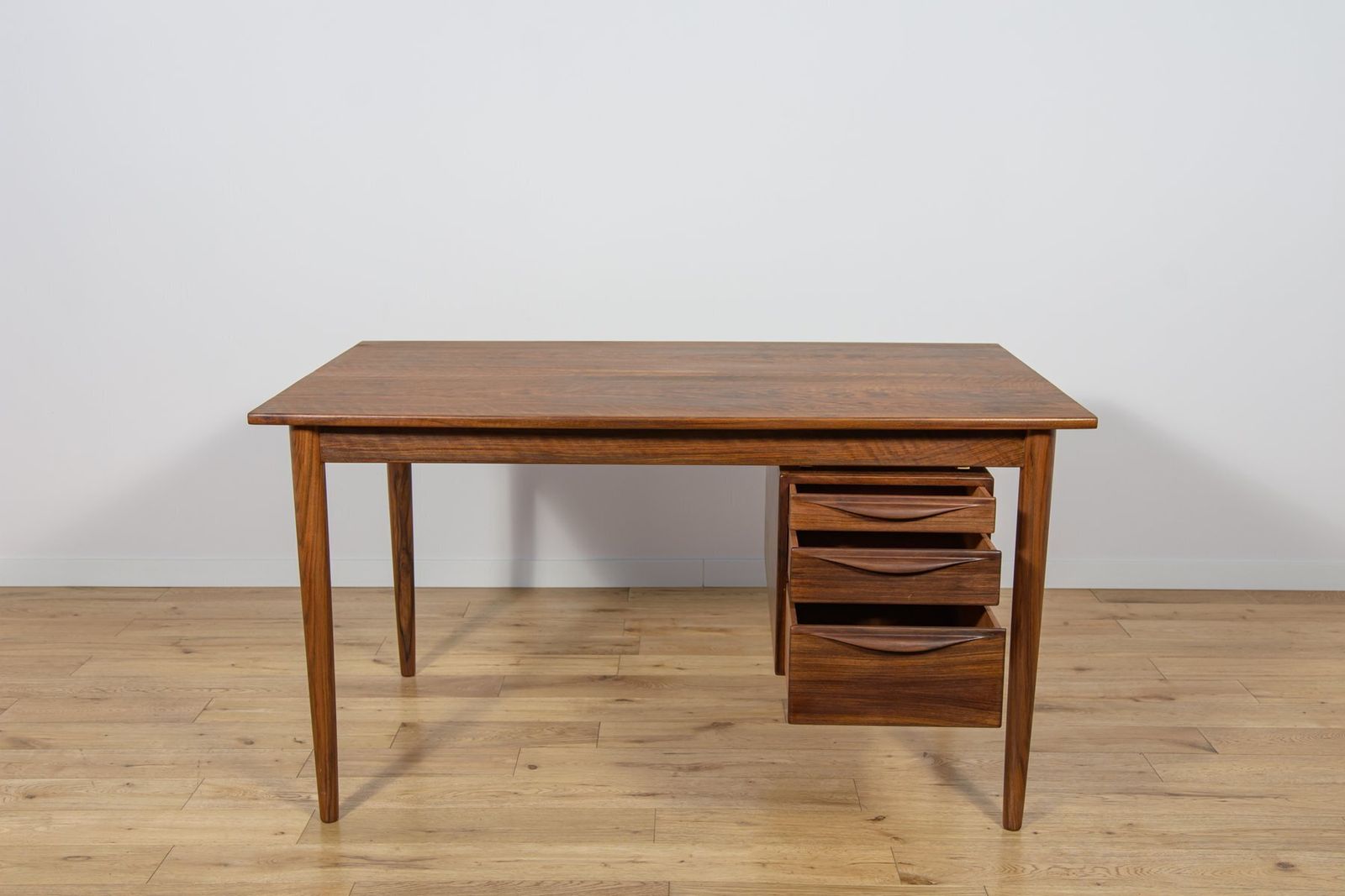 photo for sale Mid Century Walnut Freestanding Desk From Rosengren Hansen, Denmark, 1960s