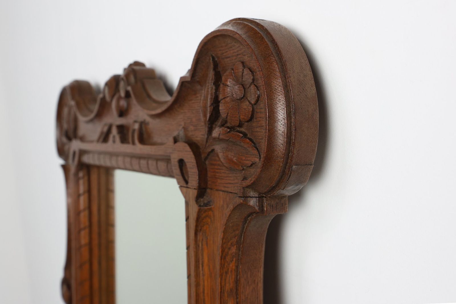 photo furniture Baroque Oak Carved Wall Mirror, Belgium, 1900s