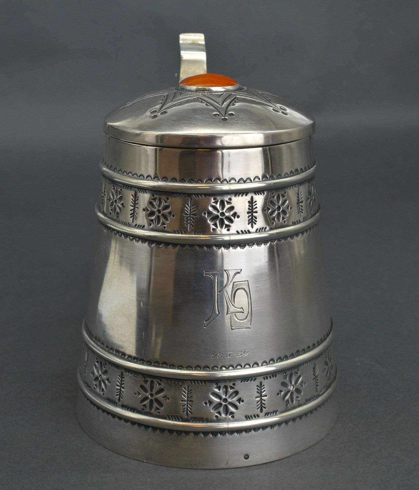 Arnold Naikasilver Beer Mug With Amber Decor In Modernist Style, 600 G. 875 Proof.1916 photo furniture