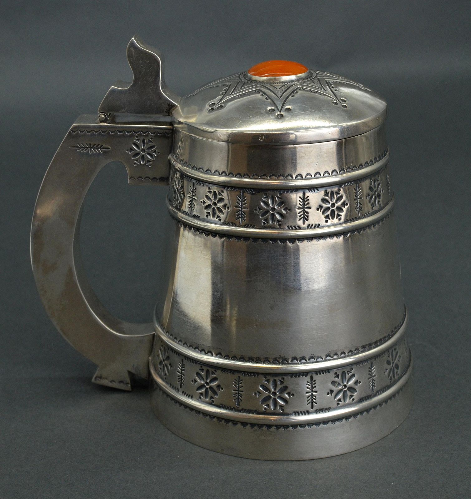 Arnold Naikasilver Beer Mug With Amber Decor In Modernist Style, 600 G. 875 Proof.1916 photo for sale