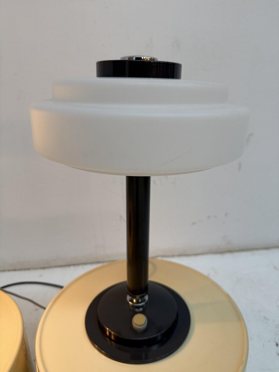 Mid Century Table Lamps In Milk Glass And Metal From Napako, Czechoslovakia,1960s, Set Of 2 photo vintage