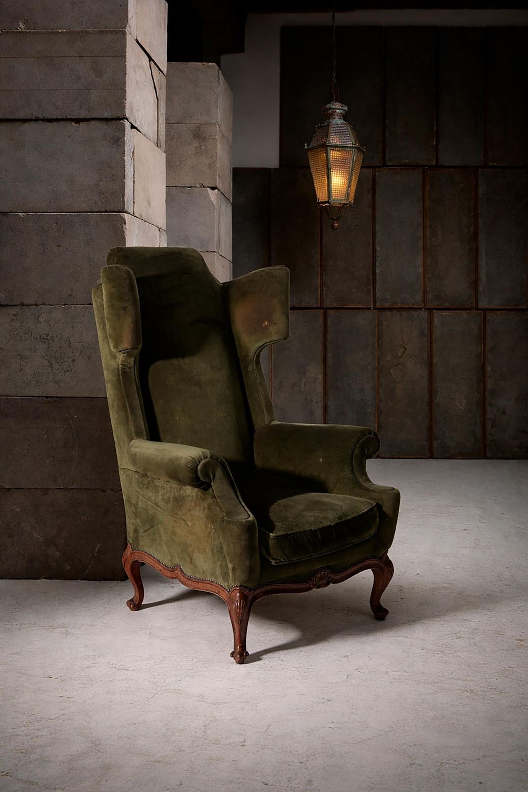 photo for sale Antique Art Deco French Bergère Armchair In Original Green Velvet