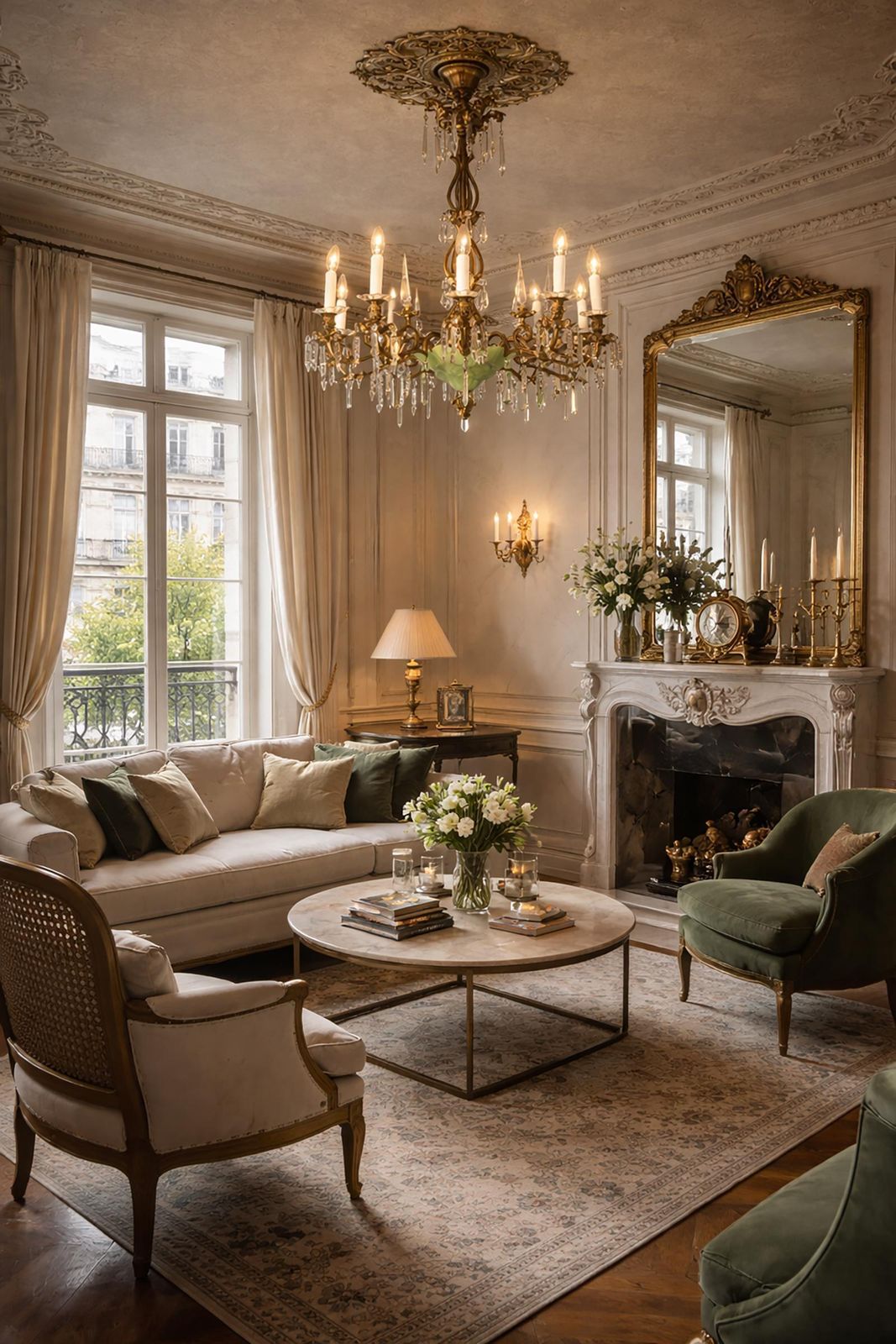 Italian Baroque Chandelier In Gilded Bronze With Green Glass Leaves And Crystal photo Lighting