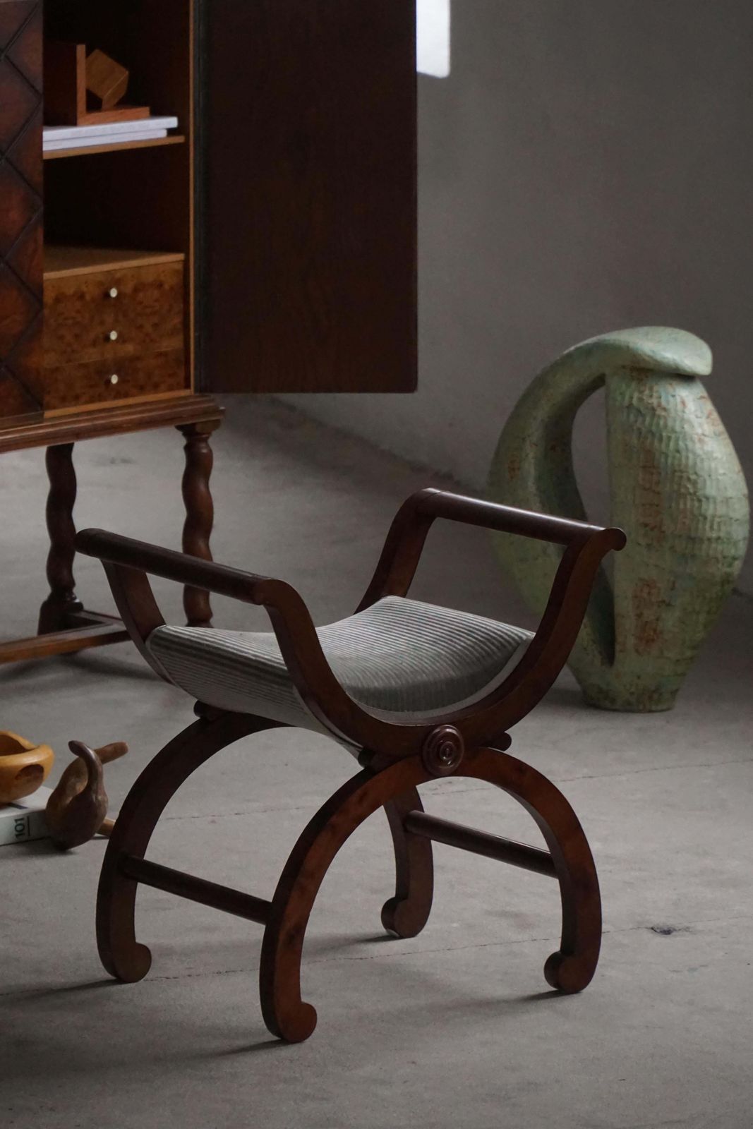 Danish Empire Style Piano Chair / Stool With Velvet Seat, Early 1900s photo furniture