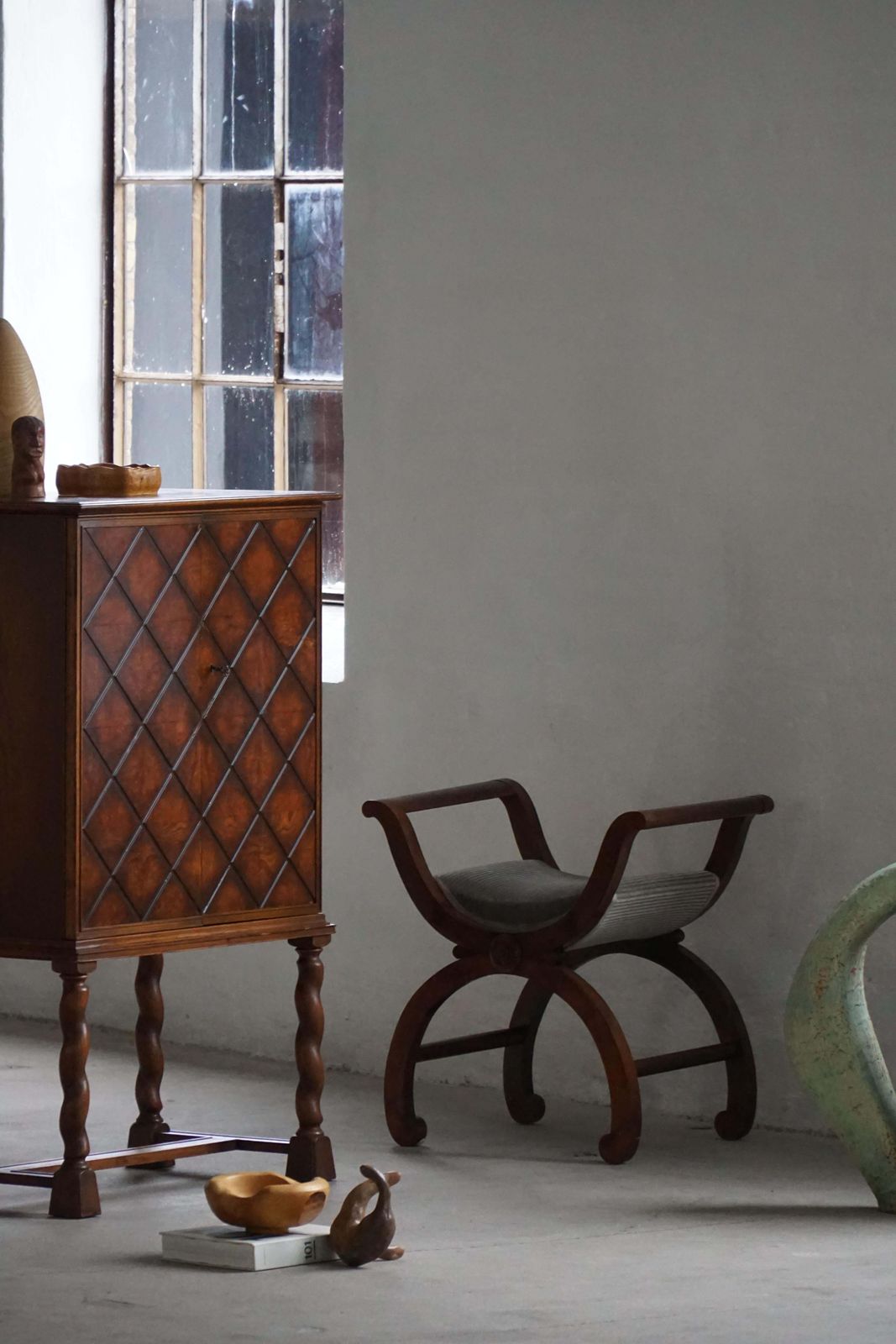 photo for sale Danish Empire Style Piano Chair / Stool With Velvet Seat, Early 1900s