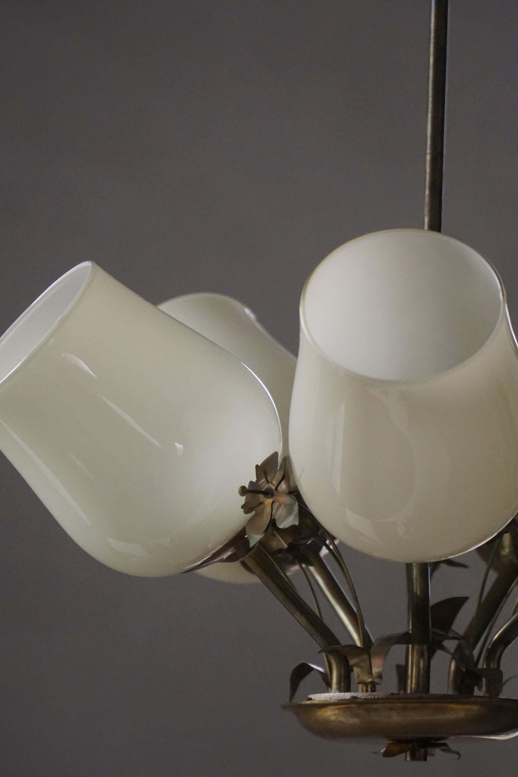 5 Arm Chandelier In Brass & Glass By Paavo Tynell For Idman Oy Finland, 1940s photo Lighting
