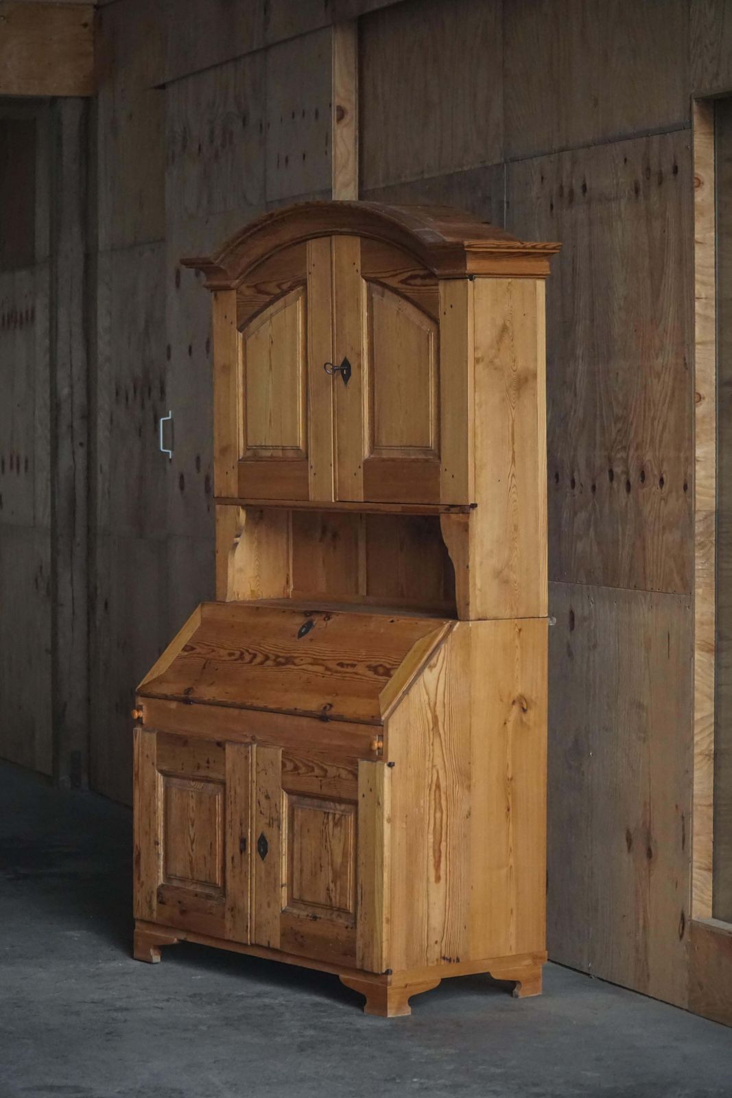 Antique Danish Pine Drop Front Secretary With Upper Cabinet, Mid 19th Century photo Furniture