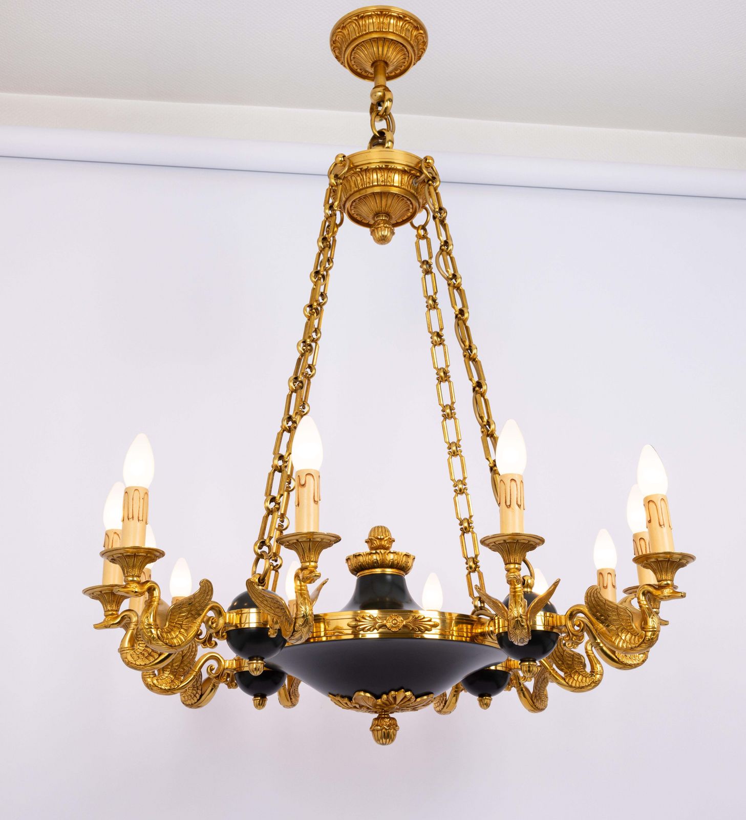 Antique French Empire Style Gilt And Patina Bronze Chandelier photo furniture