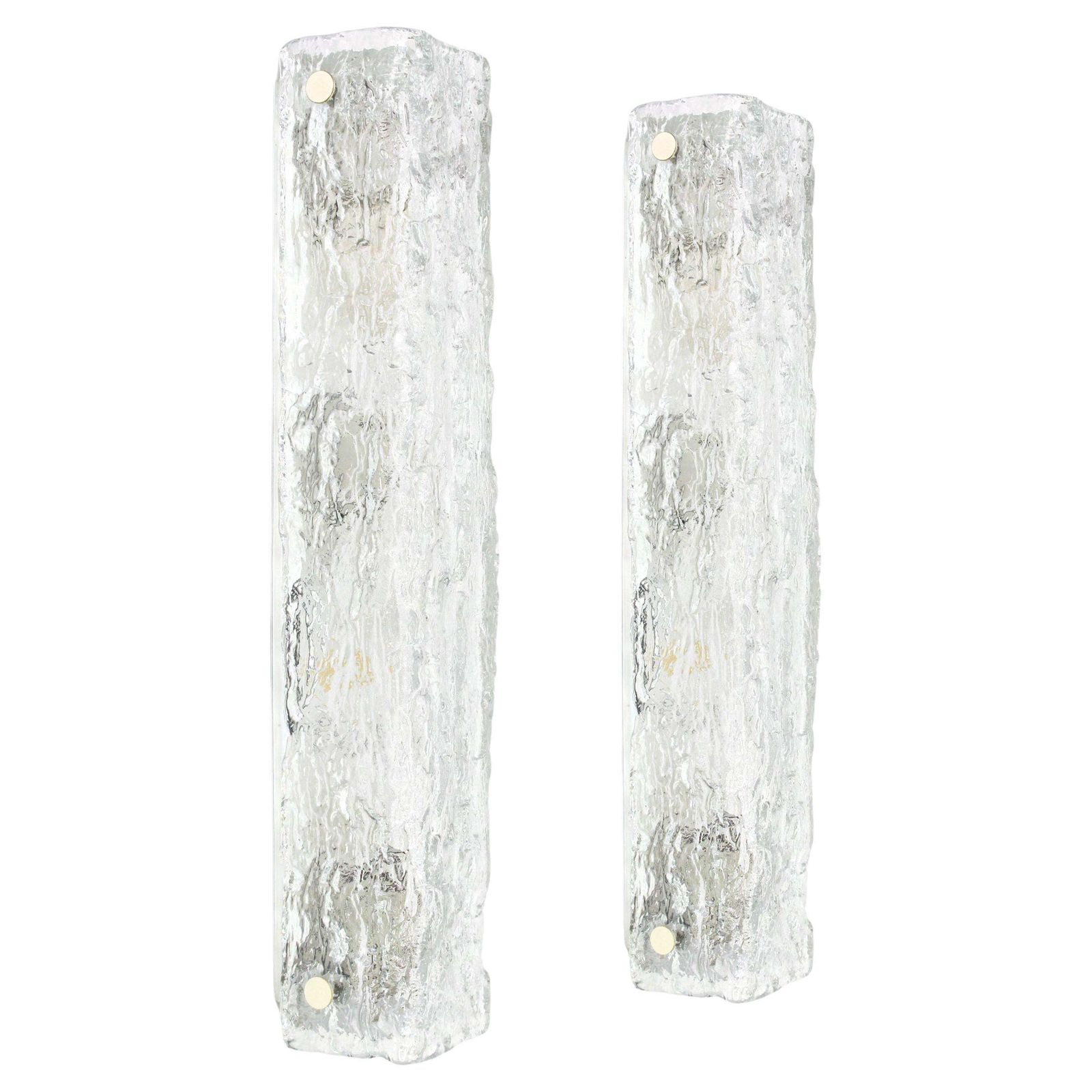1 Of 2 Sets Of Large Murano Ice Glass Vanity Sconces By Kaiser, Germany, 1970s