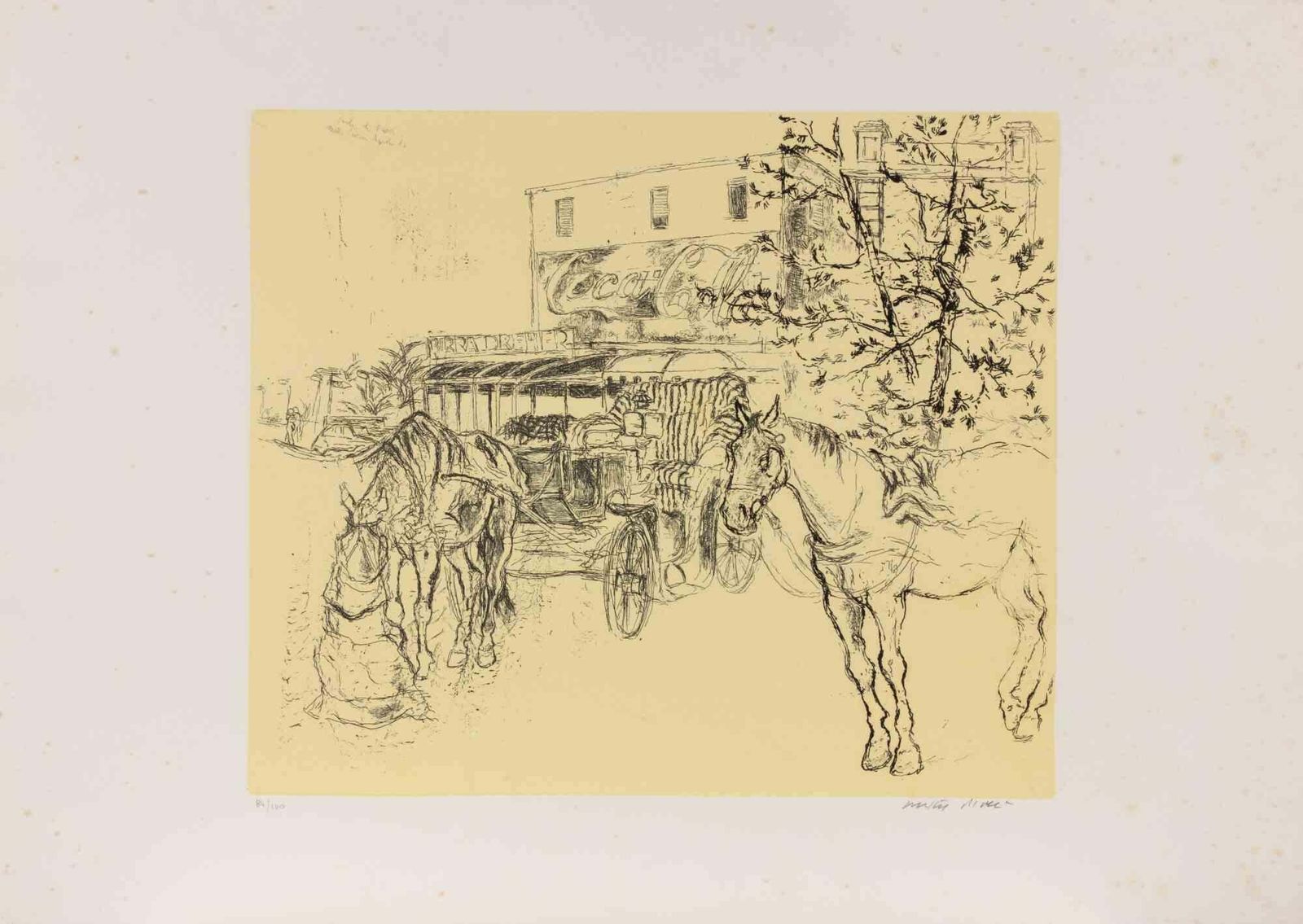 Walter Piacesihorses In Pesaro   Etching By Walter Piacesi   1970s1970s