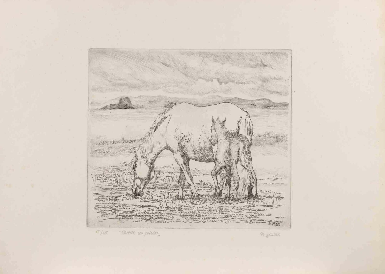 Salvatore Sechi De Gonaremare And Foal   Etching By Salvatore Sechi De Gonare   19771977
