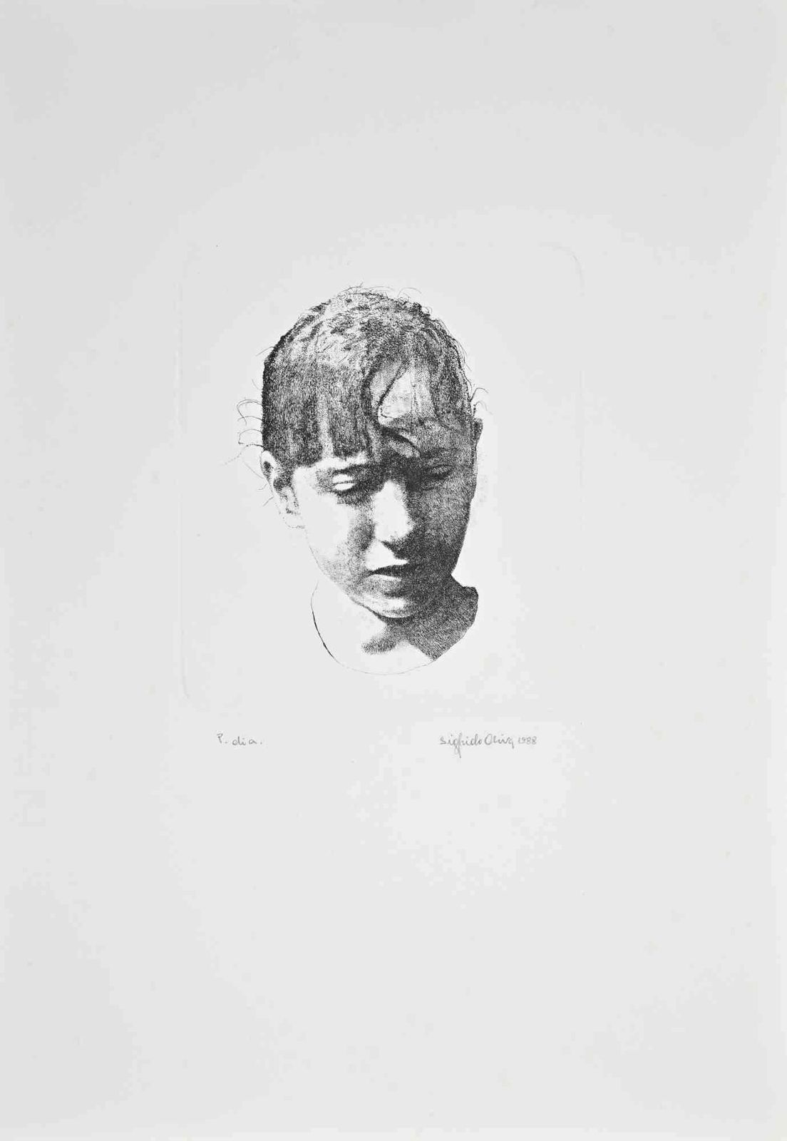 Sigfrido Olivaportrait Of Girl   Etching By Sigfrido Oliva   19881988