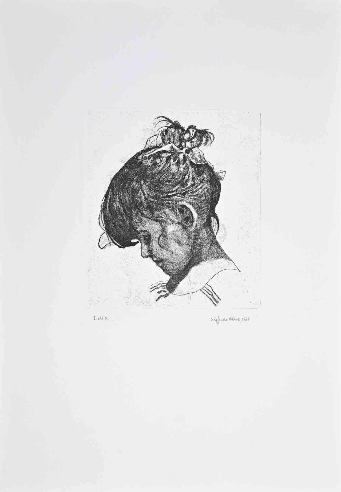 Sigfrido Olivaportrait Of Girl   Etching By Sigfrido Oliva   19881988