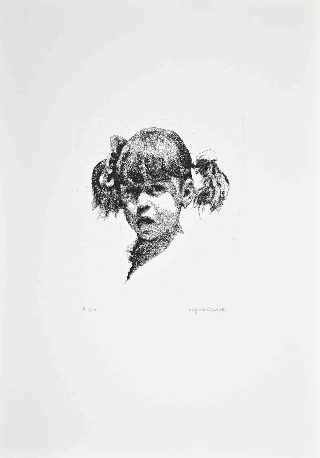 Sigfrido Olivaportrait Of Girl   Etching By Sigfrido Oliva   19871987