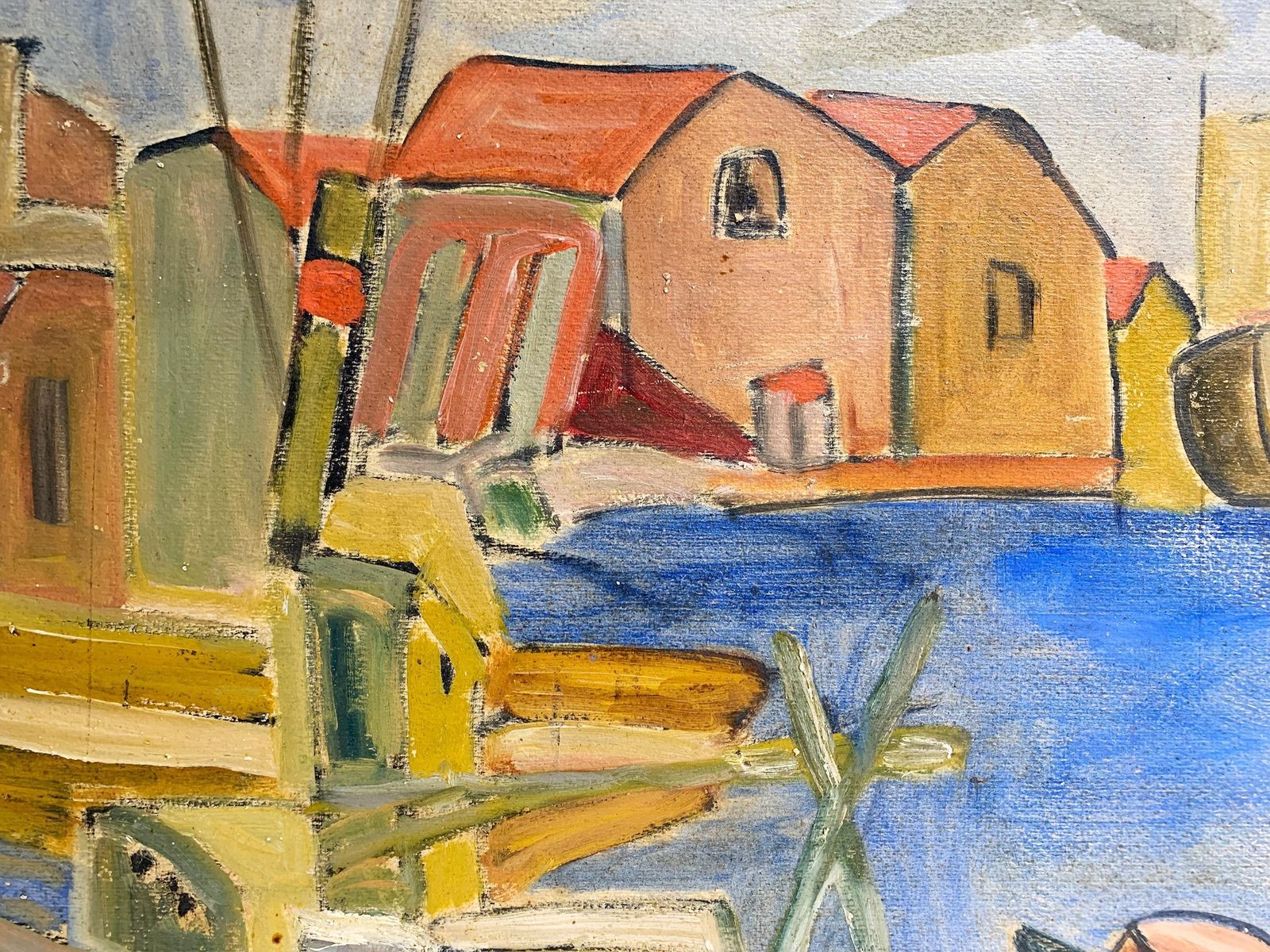 photo furniture Mid Century French School Impressionist Harbor Scene Painting Signed "H. Michel"