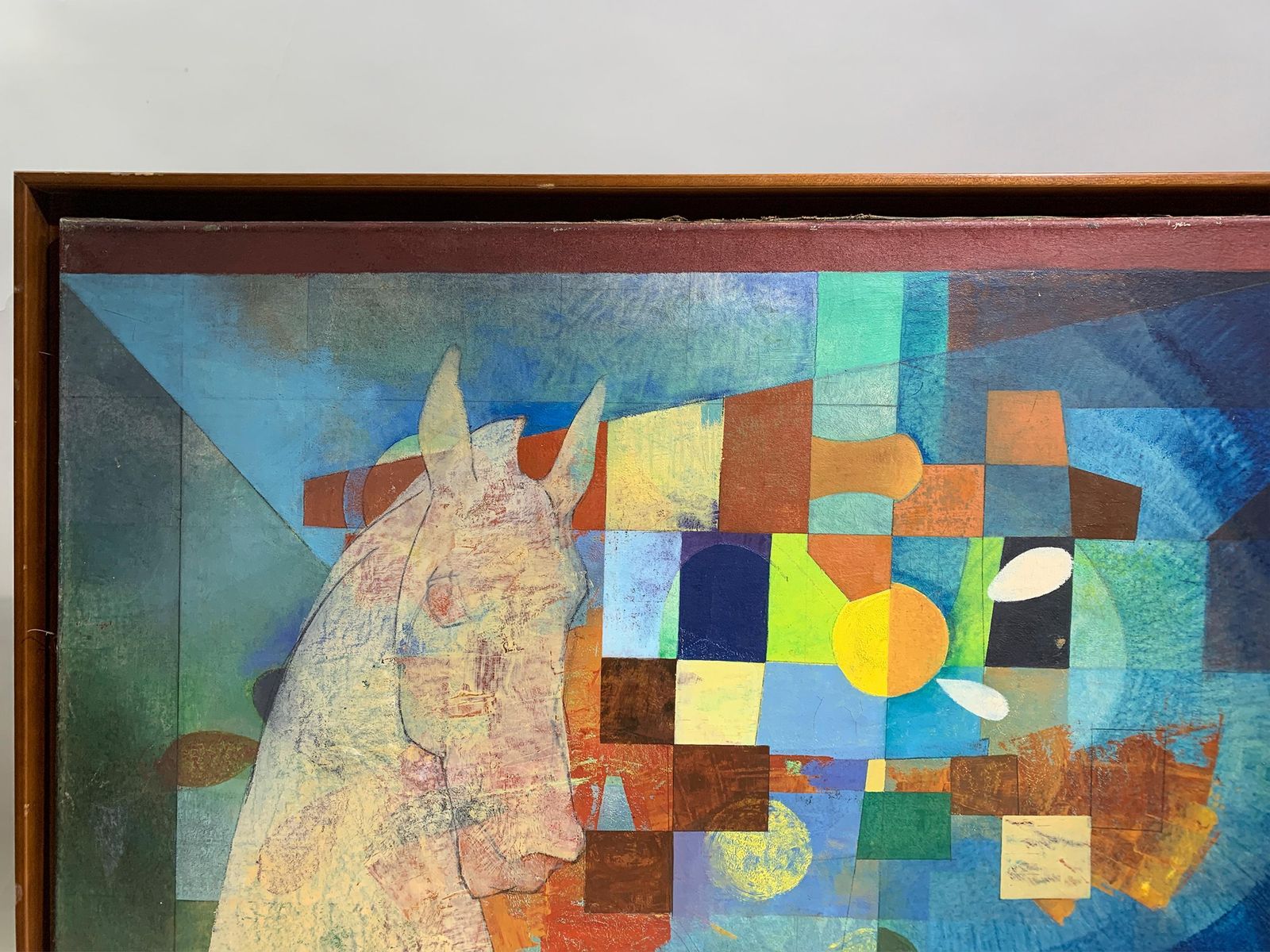 Late Mid Century Geometric Abstraction Painting Of A Horse Signed "J. Vilagon" photo Art